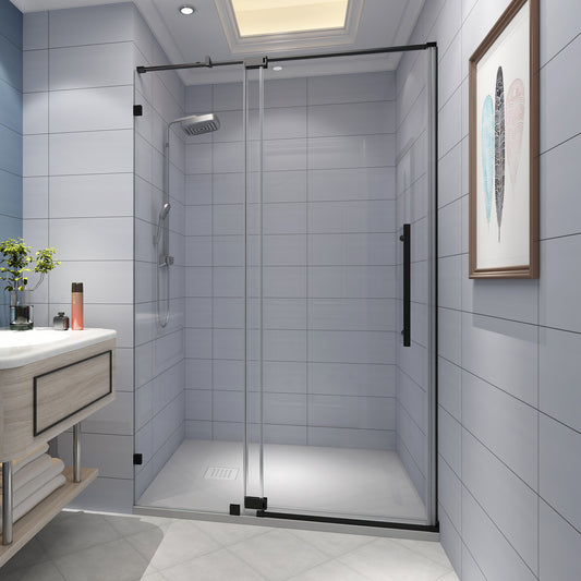 KPUY 9511 Pivot Shower Door, 50-54" W x 74" H Pivot Semi-Frameless Shower Door, 1/4" (6mm) Tempered Glass with Explosion-Proof Film Nano Coating, Stainless Steel Hardware, Matte Black