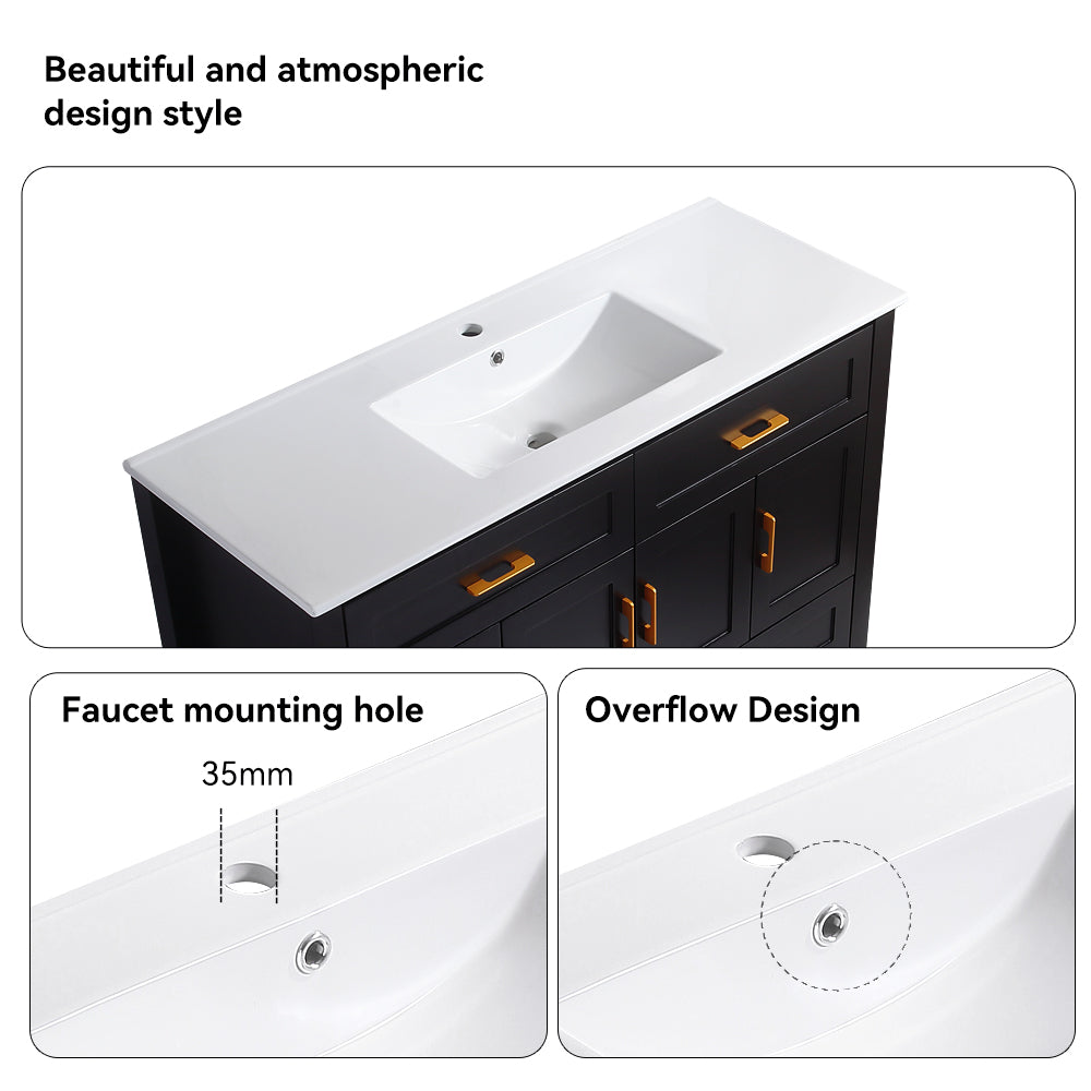 48" Black Bathroom Vanity with Ceramic Sink Combo, Abundant Storage Cabinet -4 Soft close doors and 4 drawers