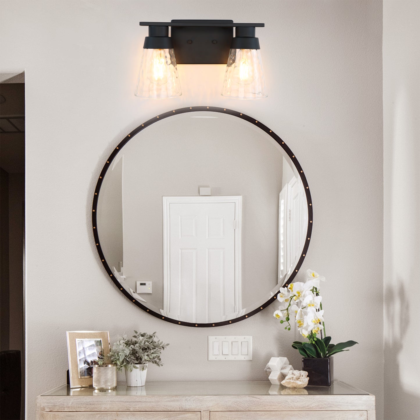 Modern Gold Vanity Lighting Fixture, 2 Lights Above Mirror, Frosted Glass Wall Sconce for Bathroom, Hallway, Bedroom with E26 Socket