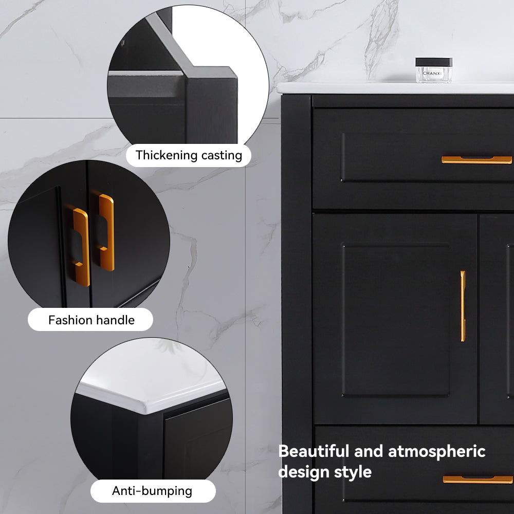 48" Black Bathroom Vanity with Ceramic Sink Combo, Abundant Storage Cabinet -4 Soft close doors and 4 drawers