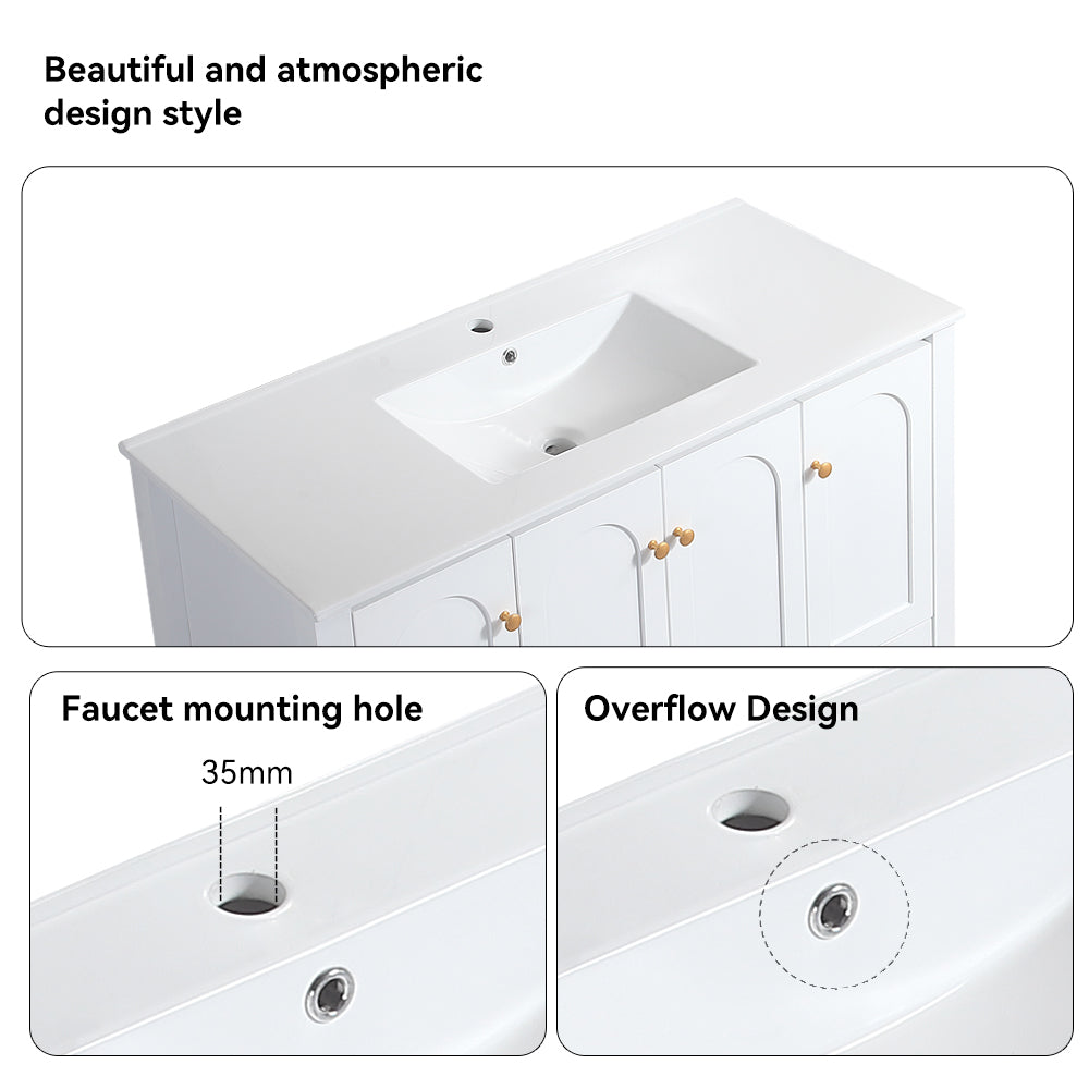 48" White Bathroom Vanity with Ceramic Sink Combo, Abundant Storage Cabinet -4 Soft close doors and 2 drawers