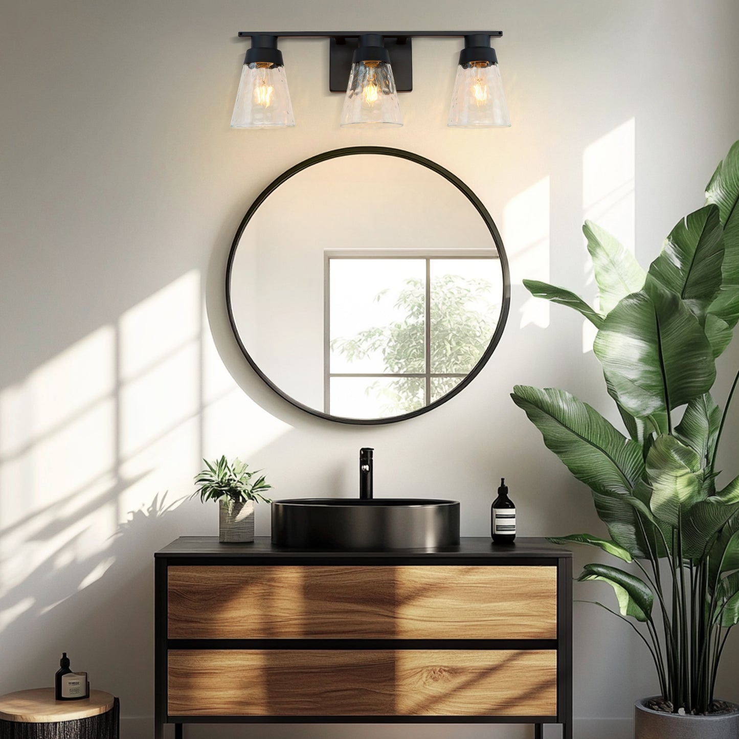 Bathroom Vanity Light Fixtures, 3 Light Modern Gold Vanity Lighting Fixtures, Bathroom Above Mirror Lighting Fixtures, Bathroom Wall Sconce with Clear Glass for Bathroom, Hallway, Bedroom with E26 Socket