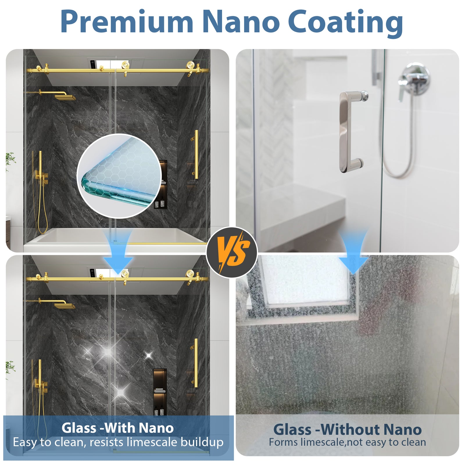 KPUY Frameless Stainless Steel Sliding Bathtub Door, 1/4" Tempered Glass, Brushed Gold – 49–54" & 55–60" W x 60" H