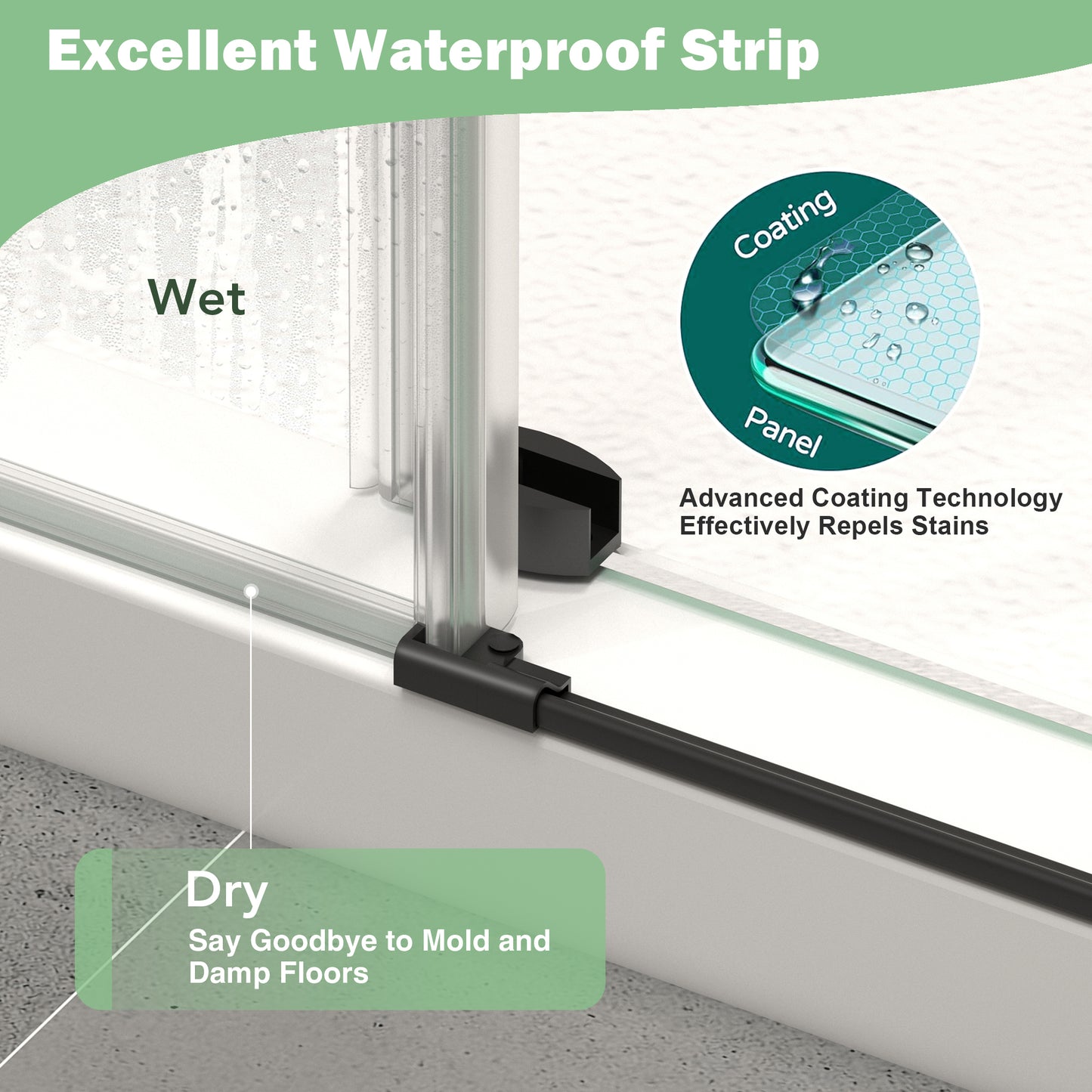 KPUY S9711A Frameless Shower Door, 56-60" W x 76" H Sliding Glass Shower Door, 1/4" (6mm) Thick Tempered Clear Glass with Explosion-Proof Film Nano Coating in Matte Black Finish
