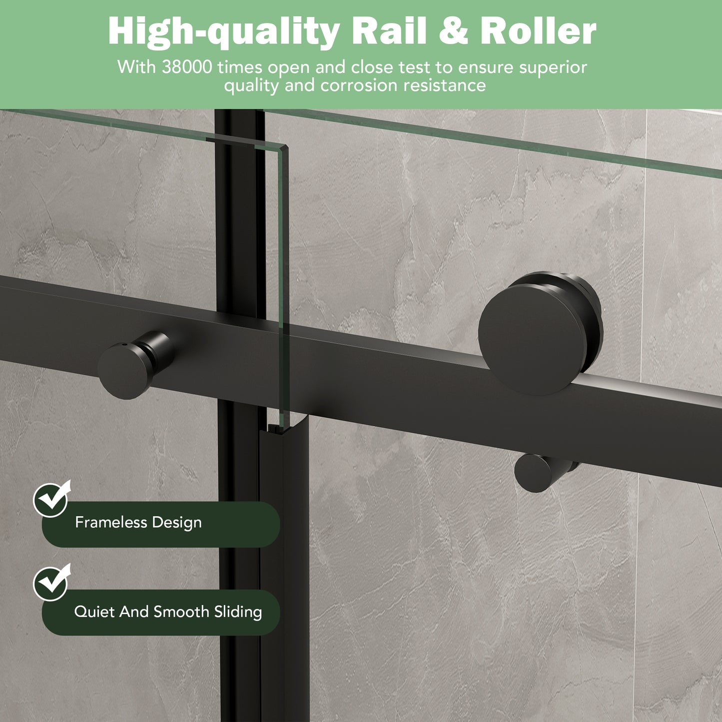 KPUY 9711 Frameless Shower Door, 50-54" W x 76" H Sliding Glass Shower Door, 1/4" (6mm) Thick Tempered Clear Glass with Explosion-Proof Film Nano Coating in Matte Black Finish