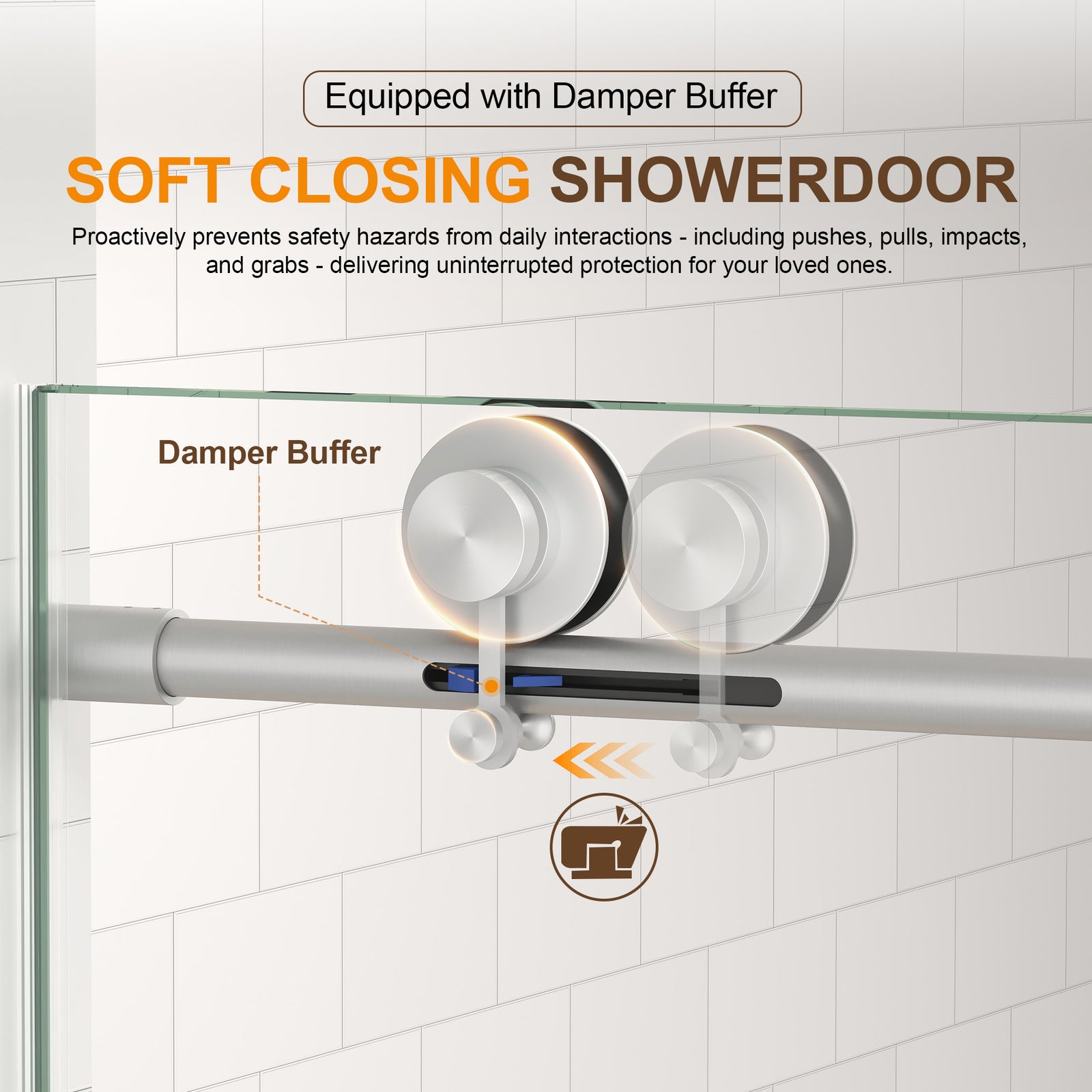 55–60, 61–65 & 67–72 in. W x 76 in. H Frameless Sliding Shower Door, 5/16 in. Clear Glass – Brushed Nickel