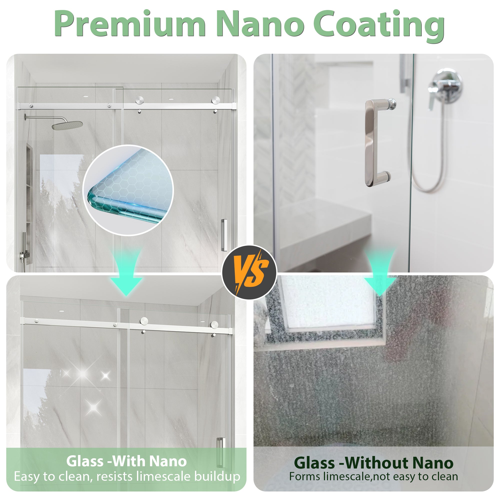 Rahmenlose Duschabtrennung aus gebürstetem Nickel, 43–48 Zoll B x 76 Zoll H, Glasschiebetür, Modell S9711B