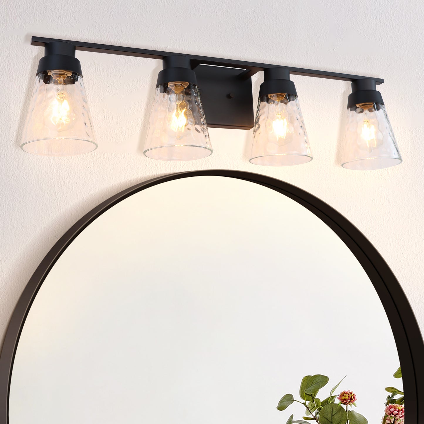 Modern Gold Vanity Lighting Fixture, 4 Light Over Mirror, Wall Lamp with Clear Glass for Bathroom, Hallway, Bedroom with E26 Socket