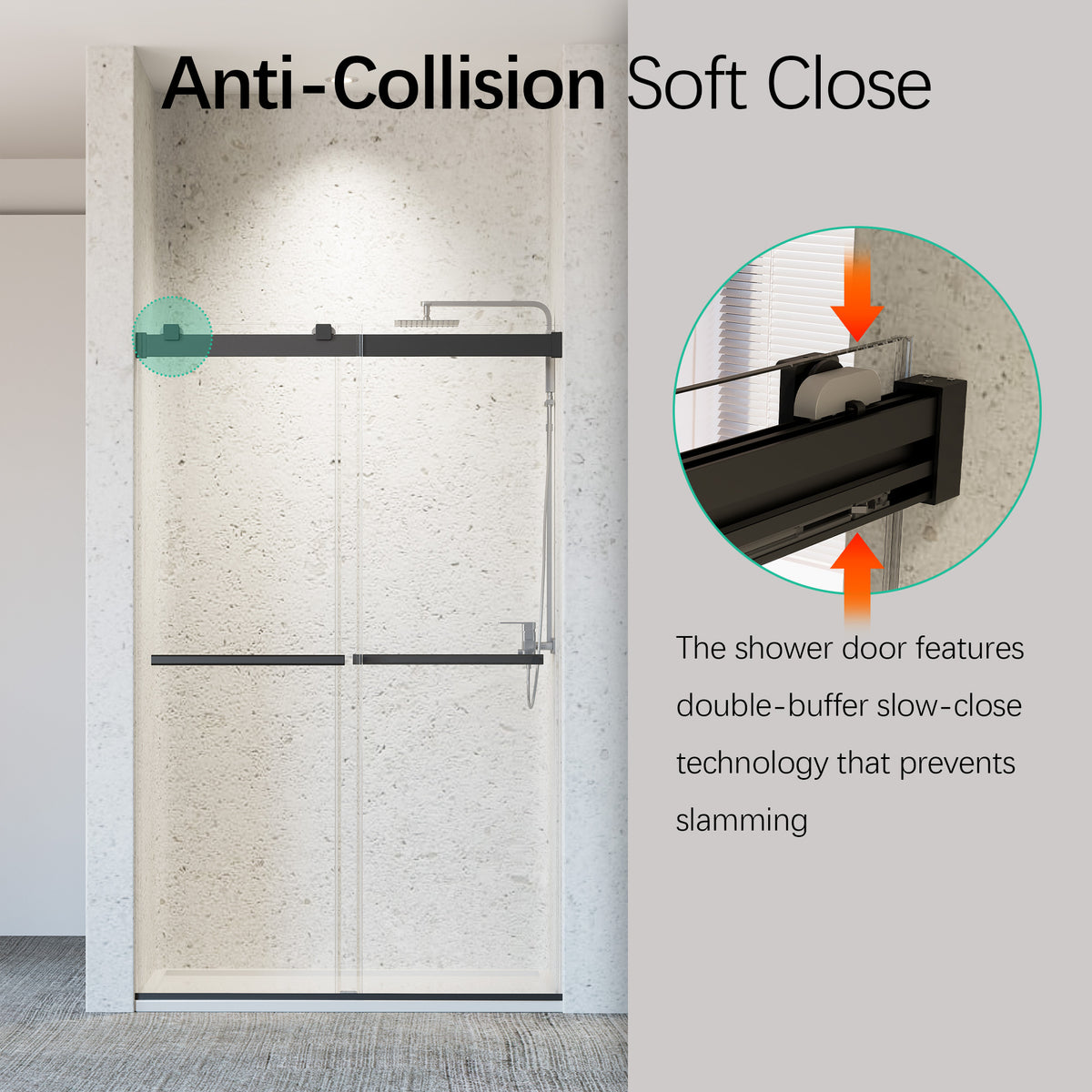 46-48" W * 76" H Frameless Double Sliding Soft-Close Shower Door, Bathroom Sliding Shower Door, 5/16" (8mm) Thick SGCC Tempered Glass Door, Matte Black