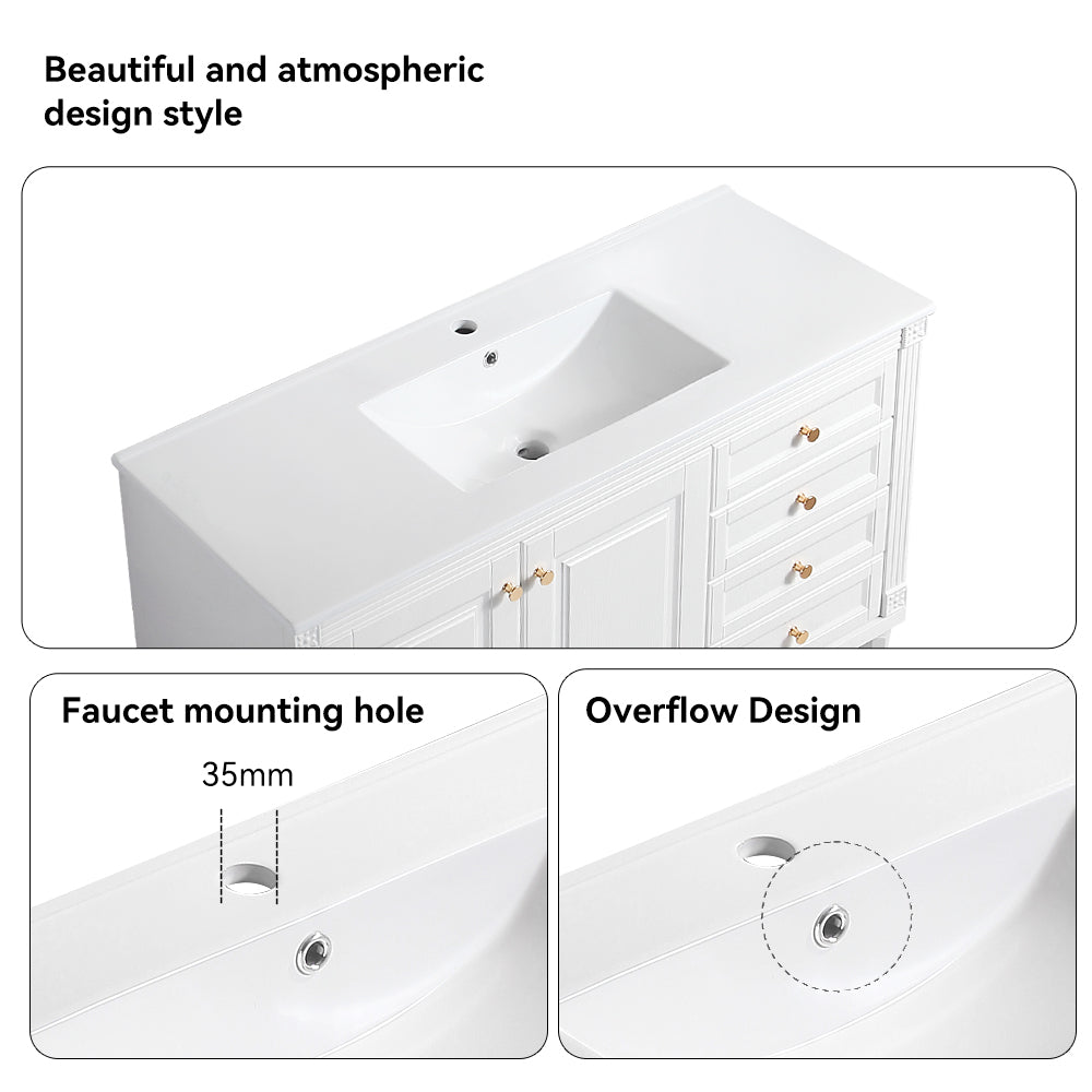 48'' Bathroom Vanity with Top Sink, Bathroom Storage Cabinet with 2 Soft Closing Doors and 3 Drawers, Single Sink Bathroom Vanity. White
