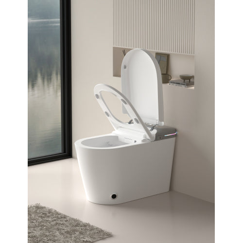 Smart Bidet Toilet with Remote Control.Raised Tankless Toilet with LED Display. Auto Open/AutoHeated. Seat Toilet Bidet with Aromatherapy System.Warm Water And Dry.Off Seat Flush.Foot Sensor.