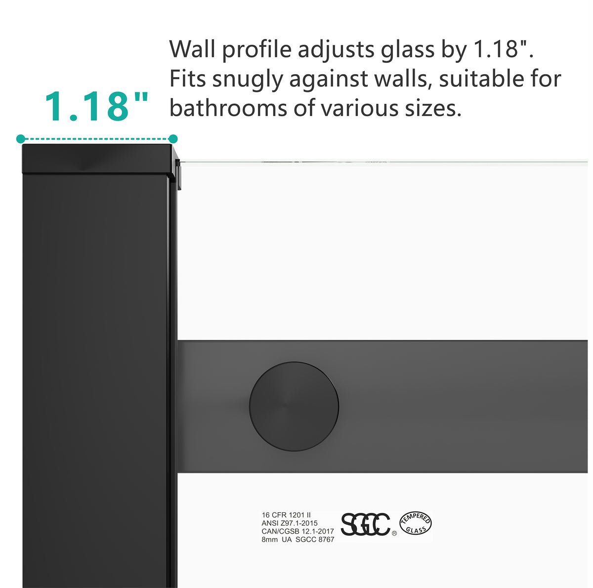 S-RM6076TB 56-60"W x 76"H Sliding Shower Door, 8mm Frameless Glass Shower Door with Matte Black Hardware, Towel Bar and Handle