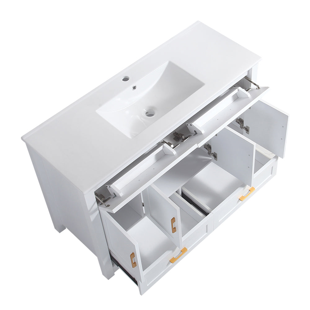 48" White Bathroom Vanity with Ceramic Sink Combo, Abundant Storage Cabinet -4 Soft close doors and 4 drawers