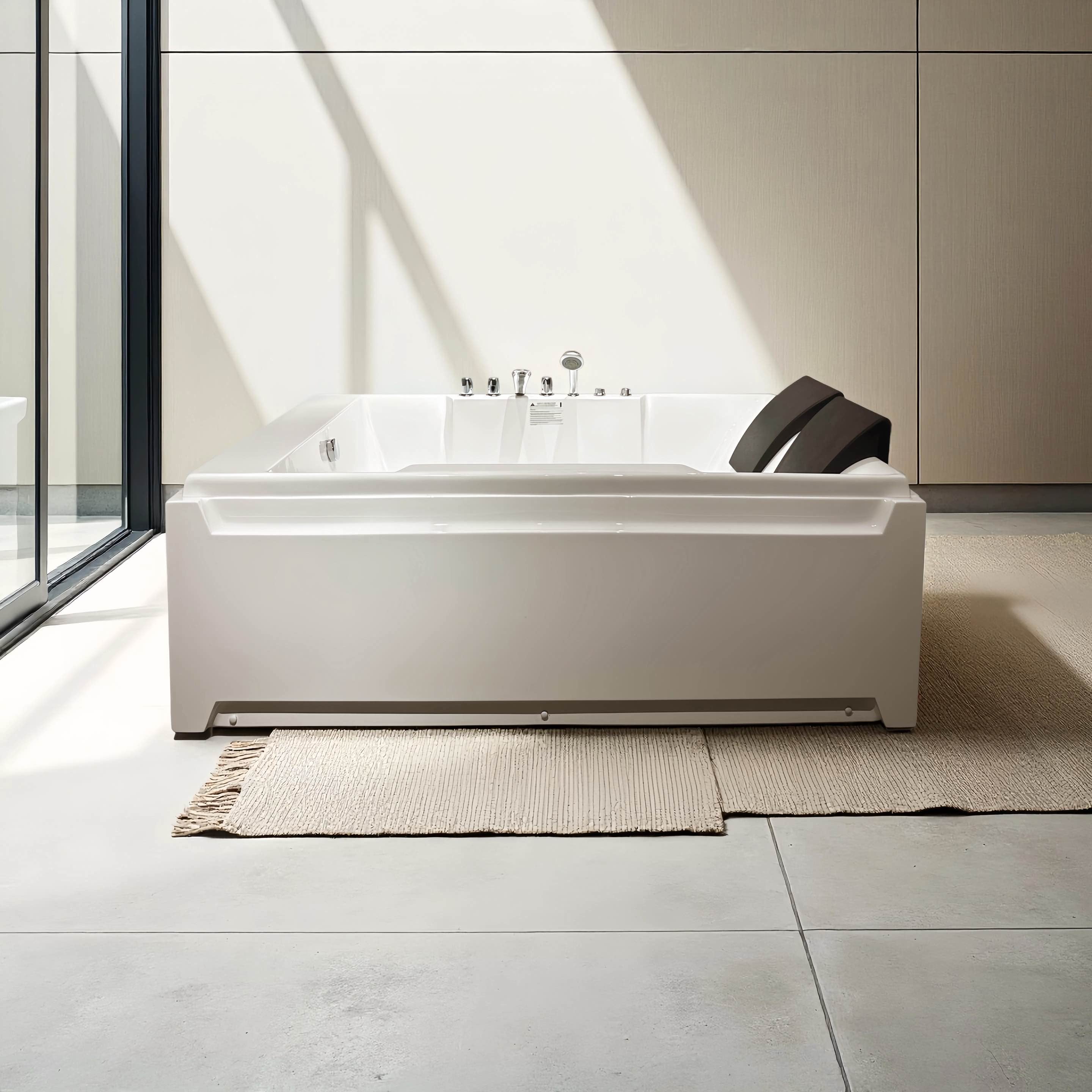 KPUY 73 Inch 2-Person Whirlpool Jetted Bathtub | Hydro Massage & LED Lights | Left Drain