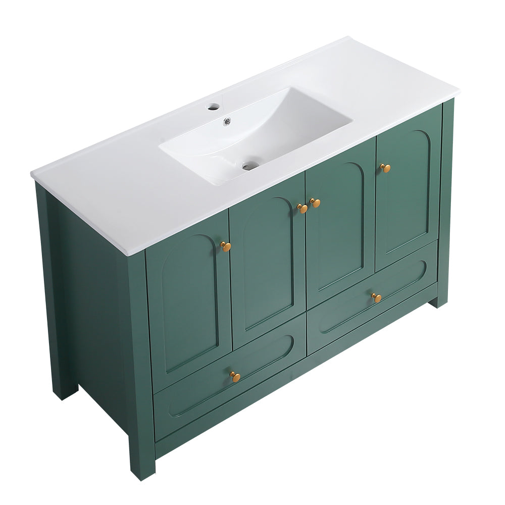 48" Green Bathroom Vanity with Ceramic Sink Combo, Abundant Storage Cabinet -4 Soft close doors and 2drawers