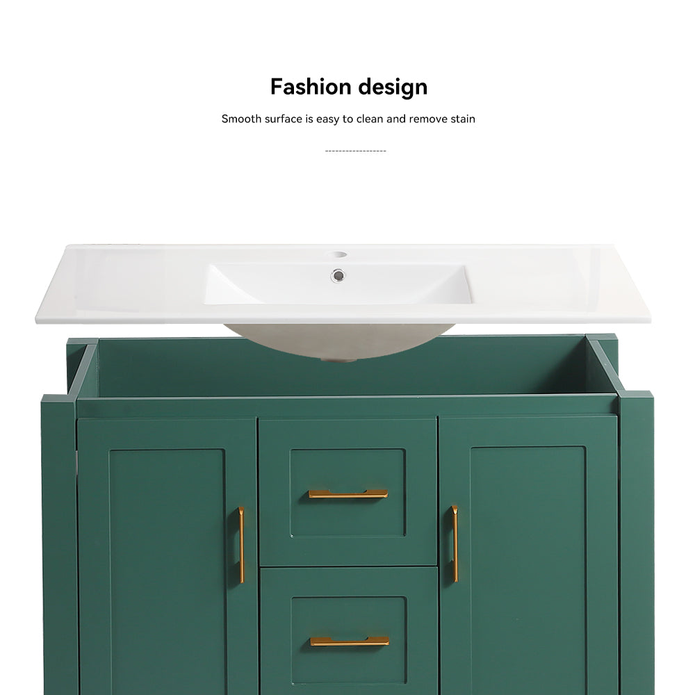36"Green Bathroom Vanity with Single Sink, Combo Cabinet Undermount Sink, Bathroom Storage Cabinet with 2 Doors and 2 Drawer, Soft Closing, Multifunctional Storage