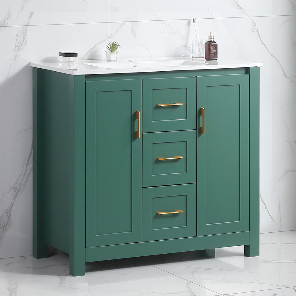 36"Green Bathroom Vanity with Single Sink, Combo Cabinet Undermount Sink, Bathroom Storage Cabinet with 2 Doors and 2 Drawer, Soft Closing, Multifunctional Storage