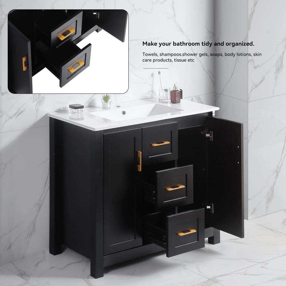 36" Black Bathroom Vanity with Single Sink, Combo Cabinet Undermount Sink, Bathroom Storage Cabinet with 2 Doors and 2 Drawer, Soft Closing, Multifunctional Storage