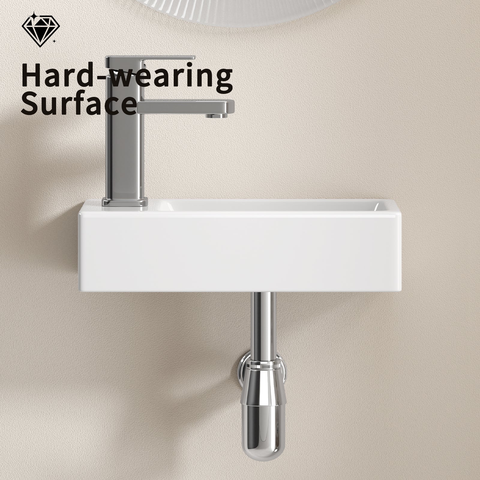 KPUY 14.5" Wall-Mounted Small Bathroom Sink Set | Porcelain Basin + Faucet & Drain | Space-Saving Design