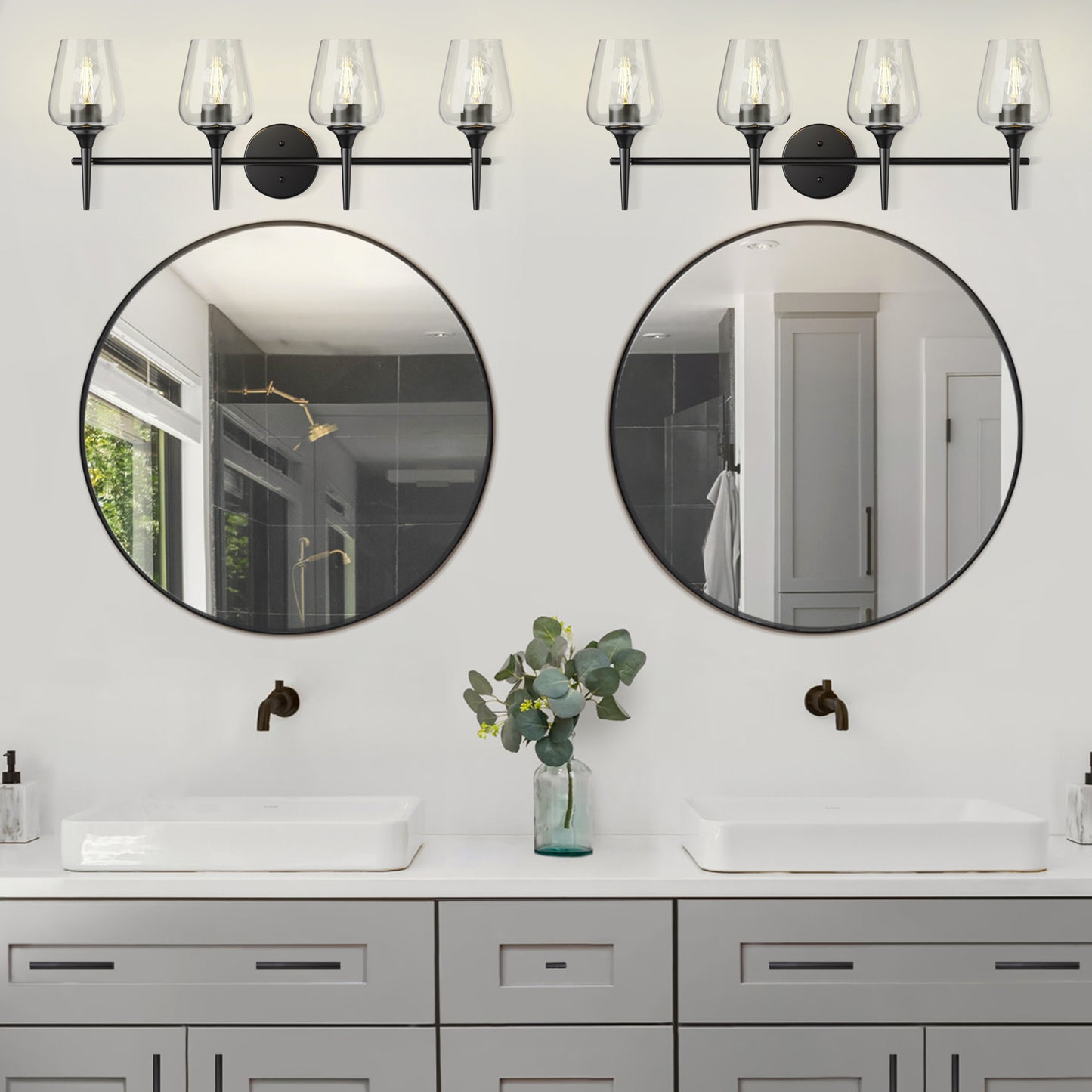 Modern Gold Vanity Lighting Fixture, 4 Light Over Mirror, Wall Lamp with Clear Glass for Bathroom, Hallway, Bedroom with E26 Socket