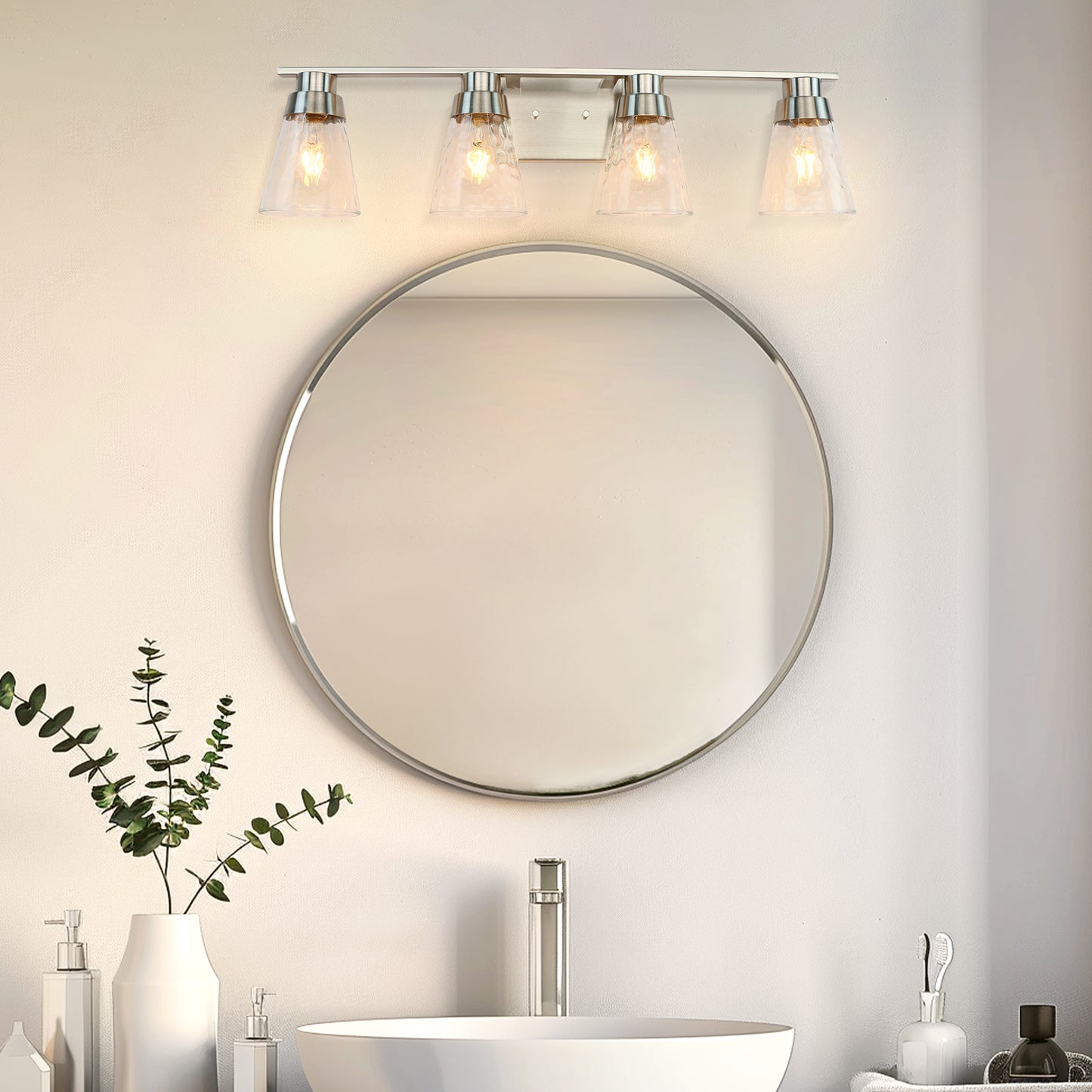Modern Gold Vanity Lighting Fixture, 4 Light Over Mirror, Wall Lamp with Clear Glass for Bathroom, Hallway, Bedroom with E26 Socket