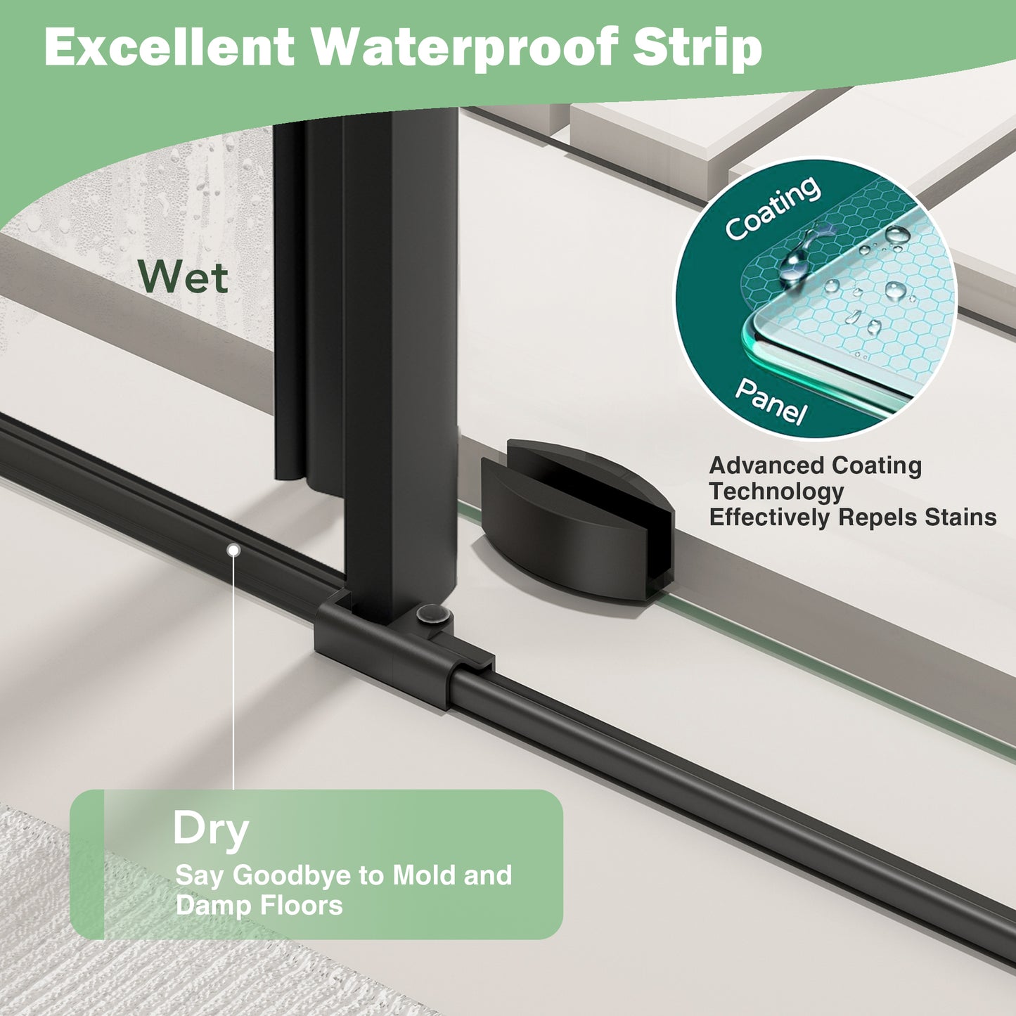 KPUY 9711 Frameless Shower Door, 50-54" W x 76" H Sliding Glass Shower Door, 1/4" (6mm) Thick Tempered Clear Glass with Explosion-Proof Film Nano Coating in Matte Black Finish