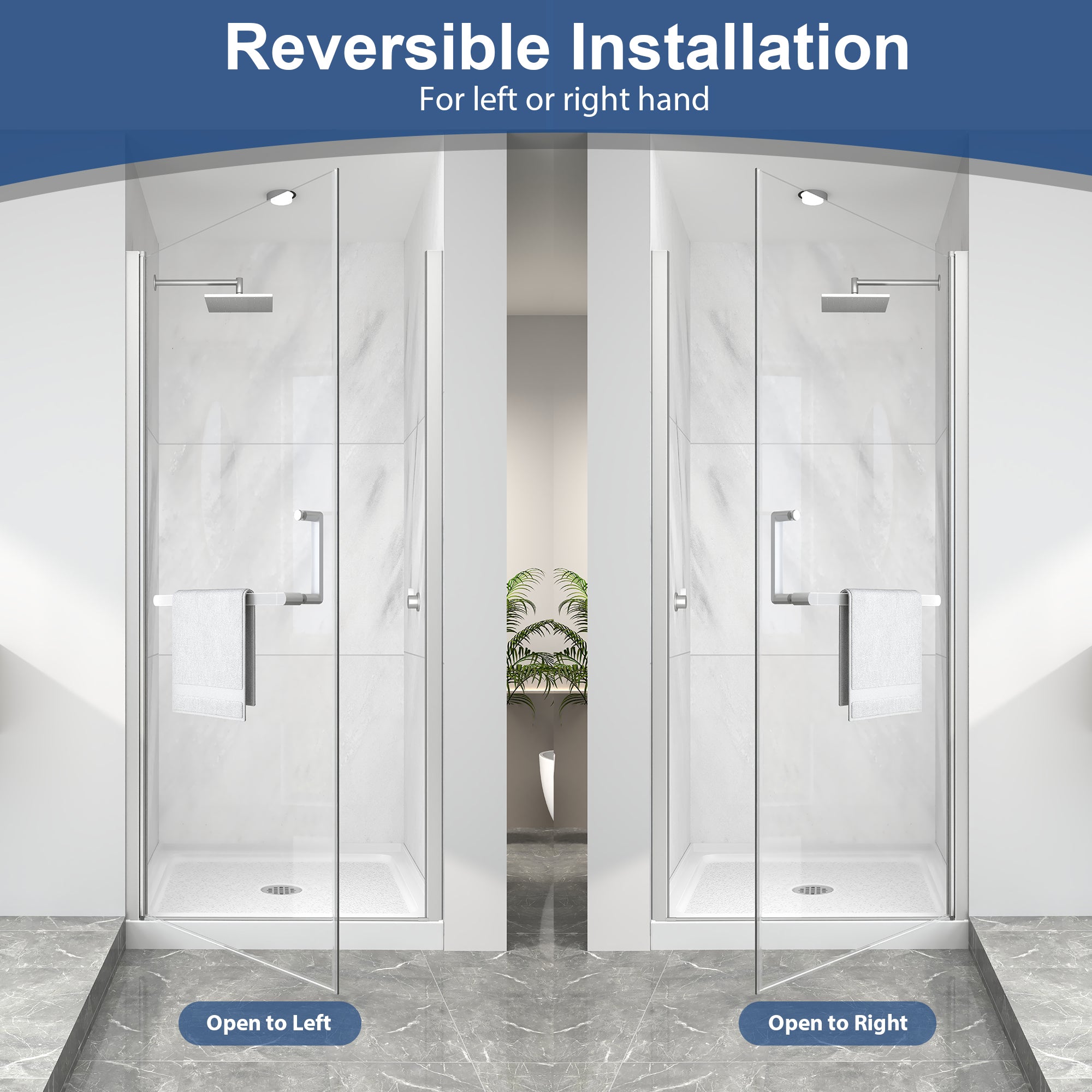 Brushed Nickel Pivot Shower Door, 30–32 in. W x 72 in. H, Frameless Single Swing Glass Shower Door, Model S9301B