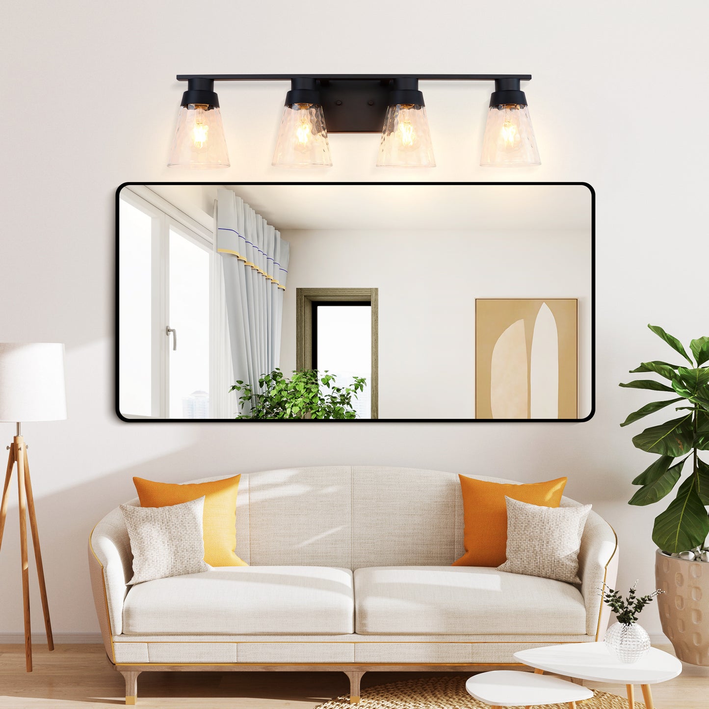 Modern Gold Vanity Lighting Fixture, 4 Light Over Mirror, Wall Lamp with Clear Glass for Bathroom, Hallway, Bedroom with E26 Socket