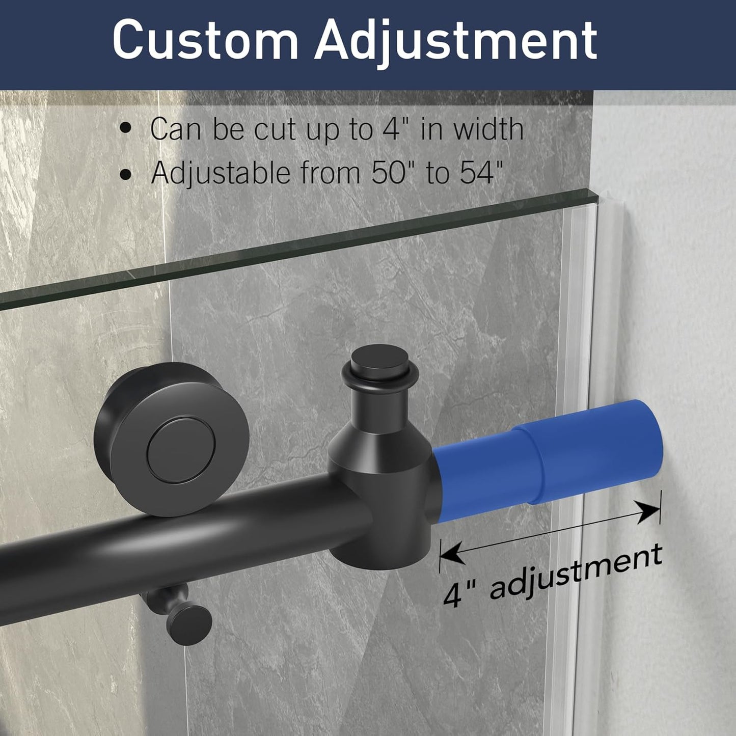 Frameless Shower Door, 50"-54" W x 76" H Sliding Glass Shower Door with 1/4" (6mm) Clear SGCC Tempered Glass, Silent Soft-Close Design, Stainless Steel Frame, Matte Black