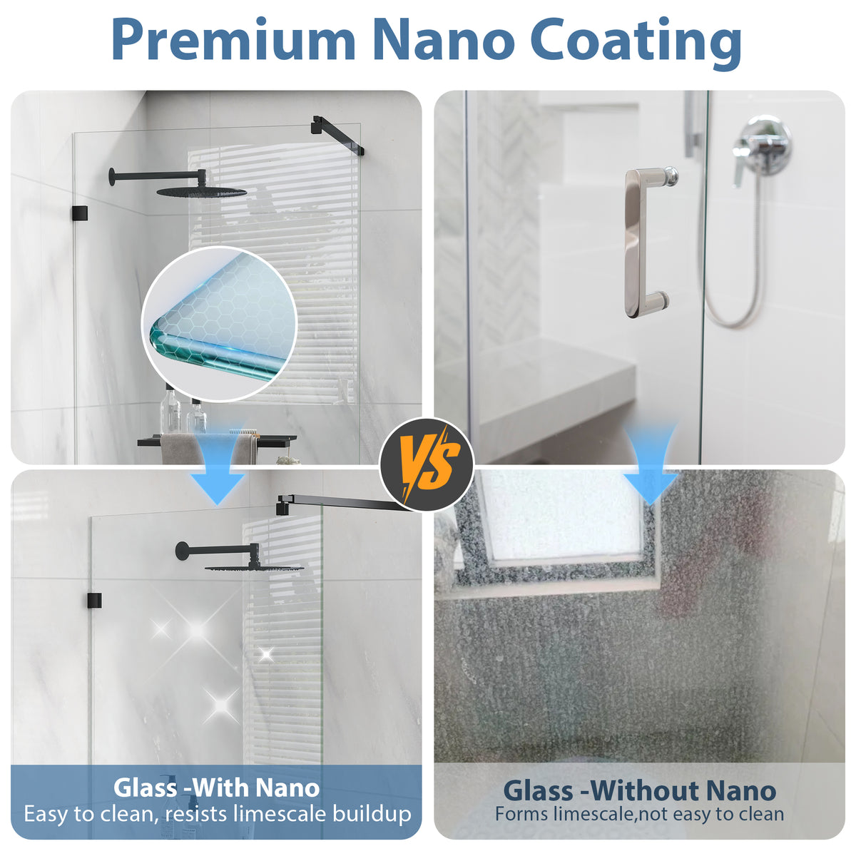 Matte Black Fixed Glass Shower Panel, 36 in. W x 76 in. H, Frameless Shower Screen, Model S97A