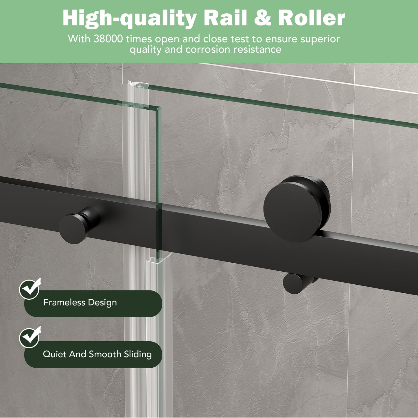KPUY S9711A Frameless Shower Door, 56-60" W x 76" H Sliding Glass Shower Door, 1/4" (6mm) Thick Tempered Clear Glass with Explosion-Proof Film Nano Coating in Matte Black Finish