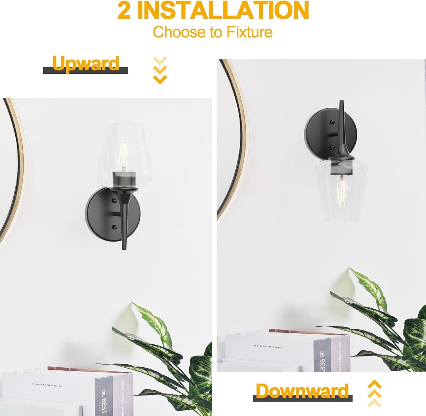Modern Black Vanity Light Fixture - 1 Light Bathroom Wall Lamp with Clear Glass, Perfect for Over Mirror, Hallway, or Bedroom with E26 Socket