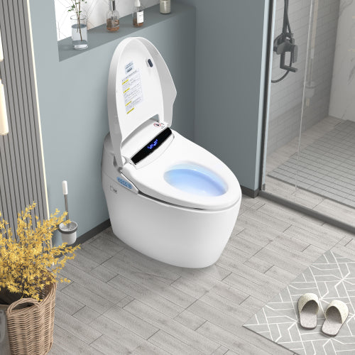 Modern Smart Toilet with Built-in Bidet - Auto Seat Flush & Warm Air Dryer-KPUY