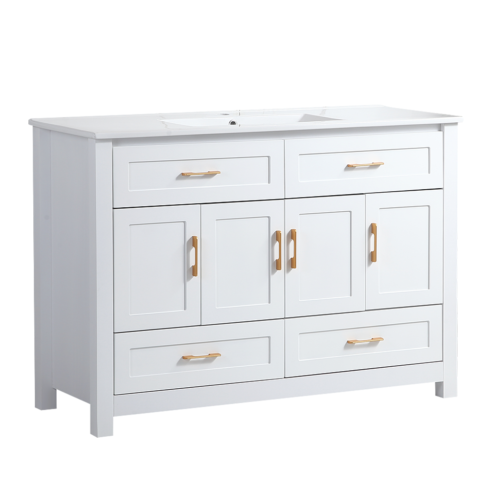 48" White Bathroom Vanity with Ceramic Sink Combo, Abundant Storage Cabinet -4 Soft close doors and 4 drawers