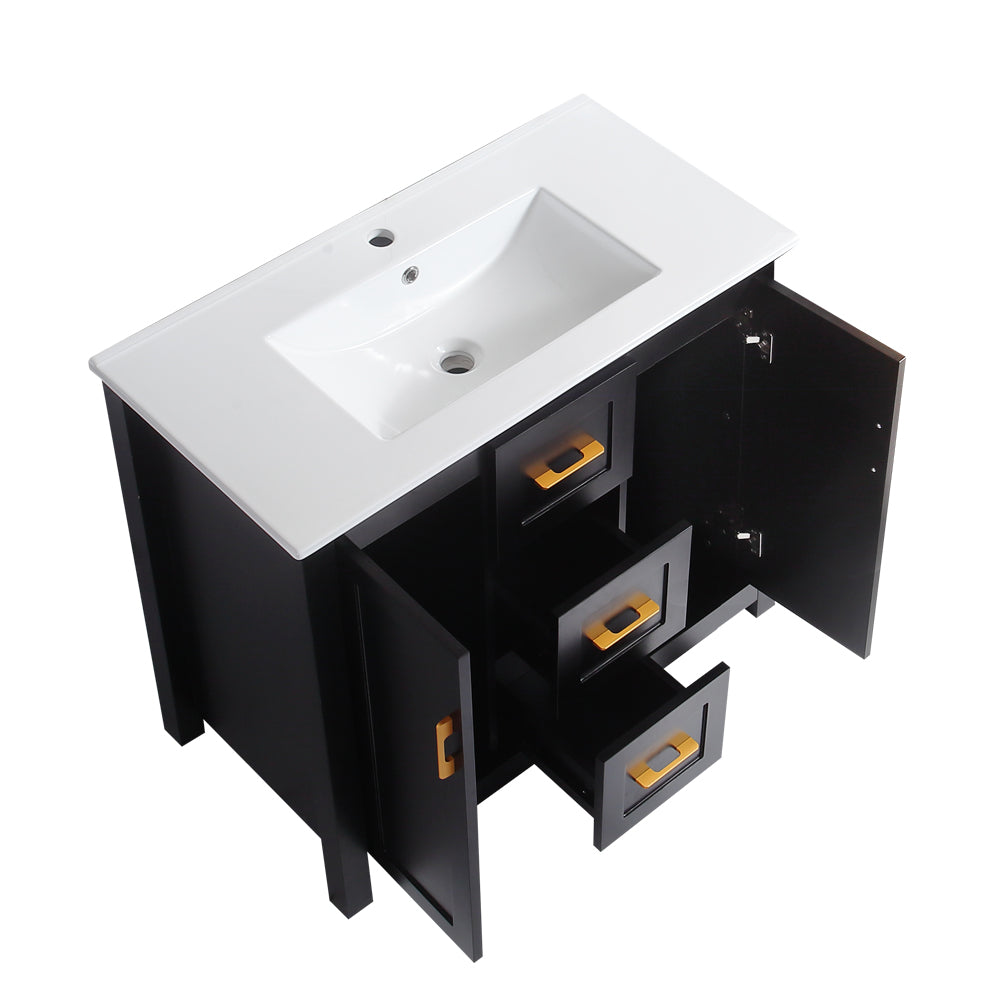 36" Black Bathroom Vanity with Single Sink, Combo Cabinet Undermount Sink, Bathroom Storage Cabinet with 2 Doors and 2 Drawer, Soft Closing, Multifunctional Storage