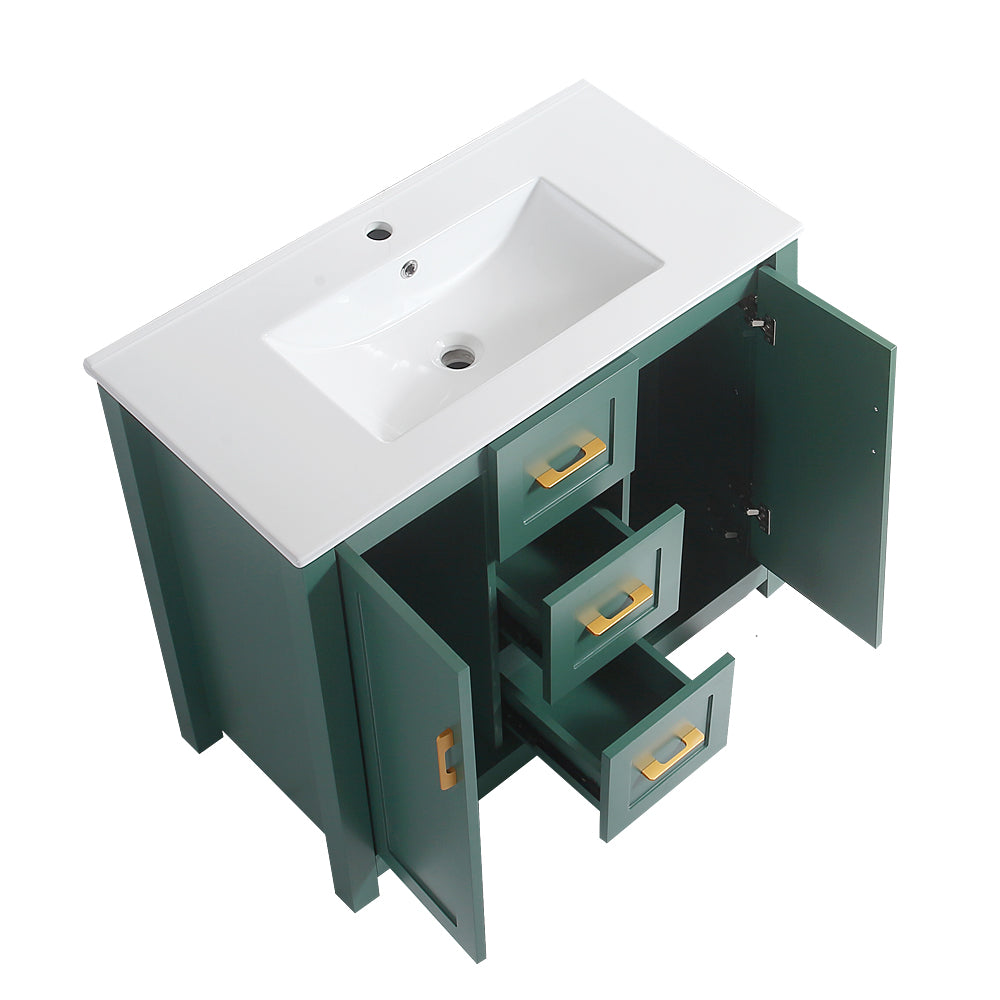36"Green Bathroom Vanity with Single Sink, Combo Cabinet Undermount Sink, Bathroom Storage Cabinet with 2 Doors and 2 Drawer, Soft Closing, Multifunctional Storage