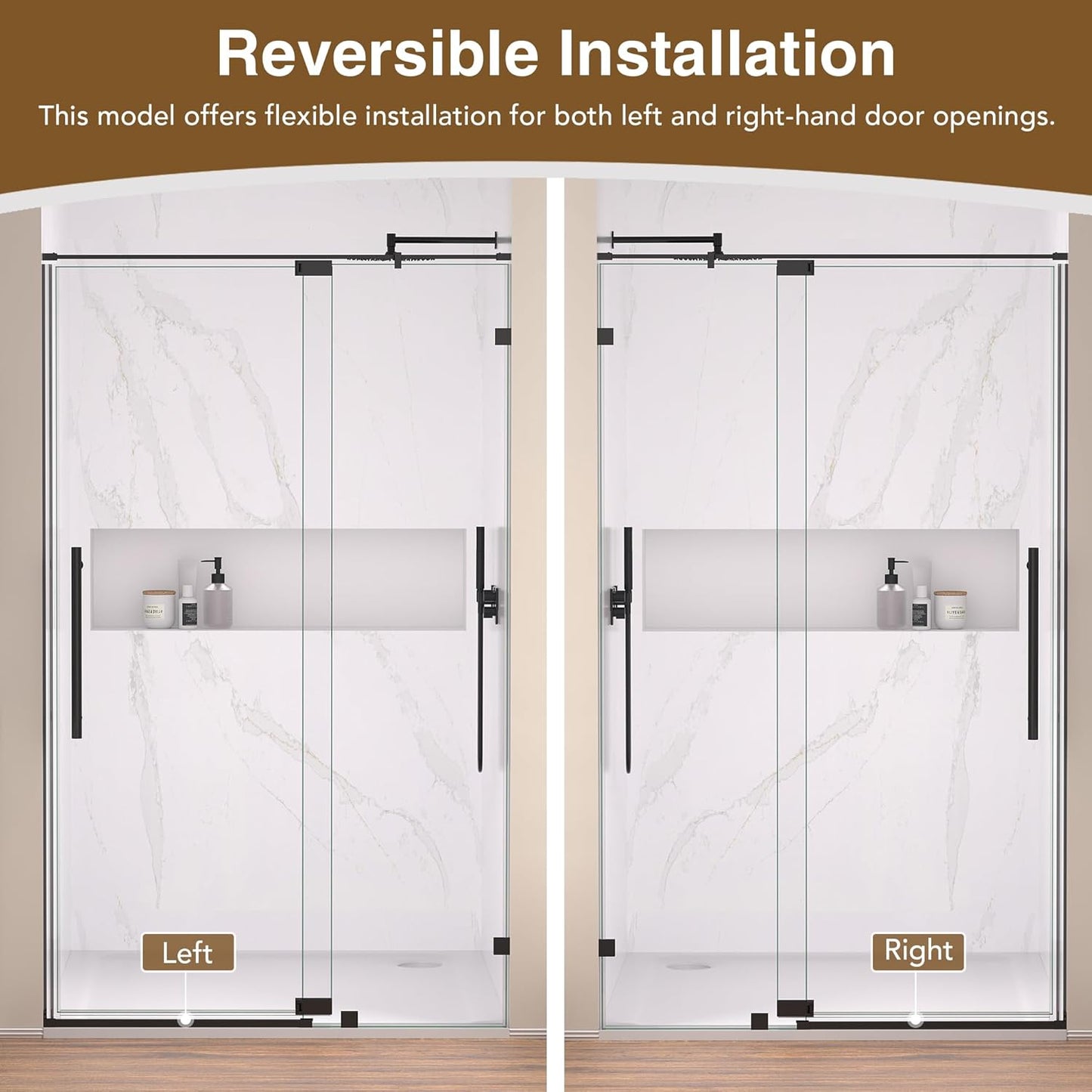 44-48" W x 74" H Pivot Swing Shower Door, Pivot Semi-Frameless Glass Shower Door with 1/4"(6mm) Clear SGCC Tempered Glass, Stainless Steel Frame, Matte Black