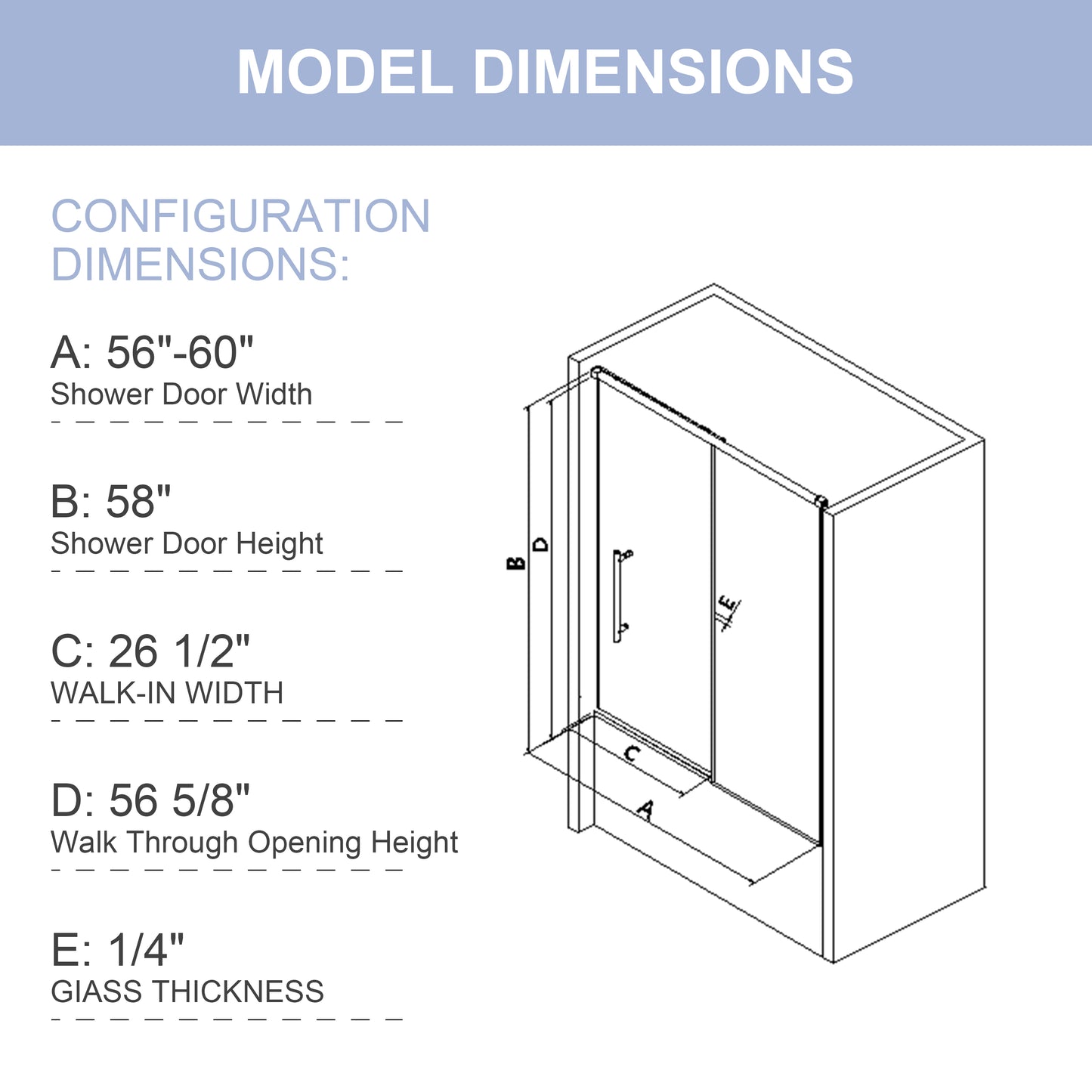 KPUY S0211 Bathtub Shower Door, 56-60" W x 58" H Sliding Shower Door for Bathtub, 1/4" (6mm) Thick Tempered Clear Glass with Explosion-Proof Film Nano Coating in Matte Black Finish