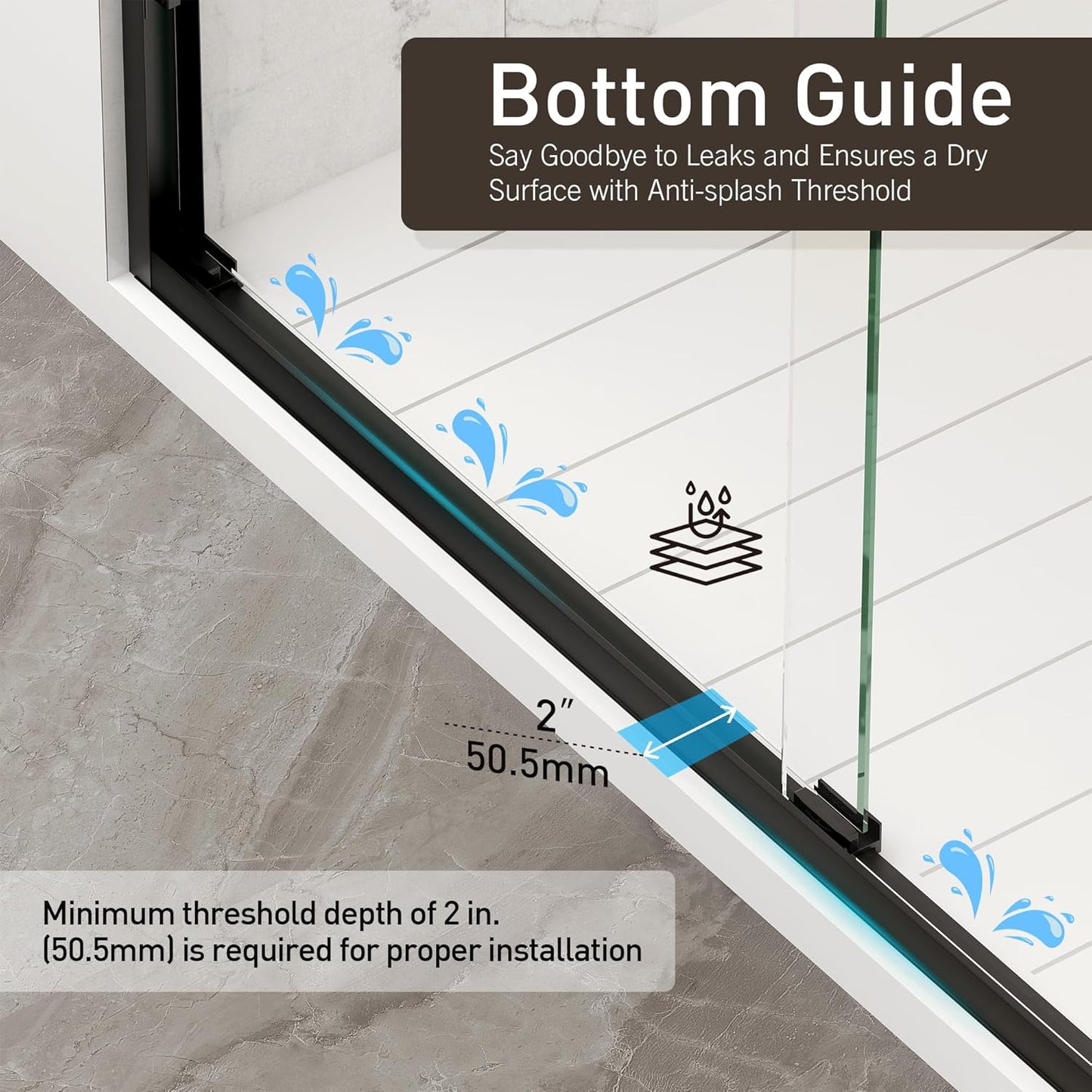 Shower Doors, 56-60" W x 76" H Semi Frame Double Sliding Glass Shower Door, 1/4" (6mm) Clear SGCC Tempered Glass with Explosion-Proof Film, Matte Black