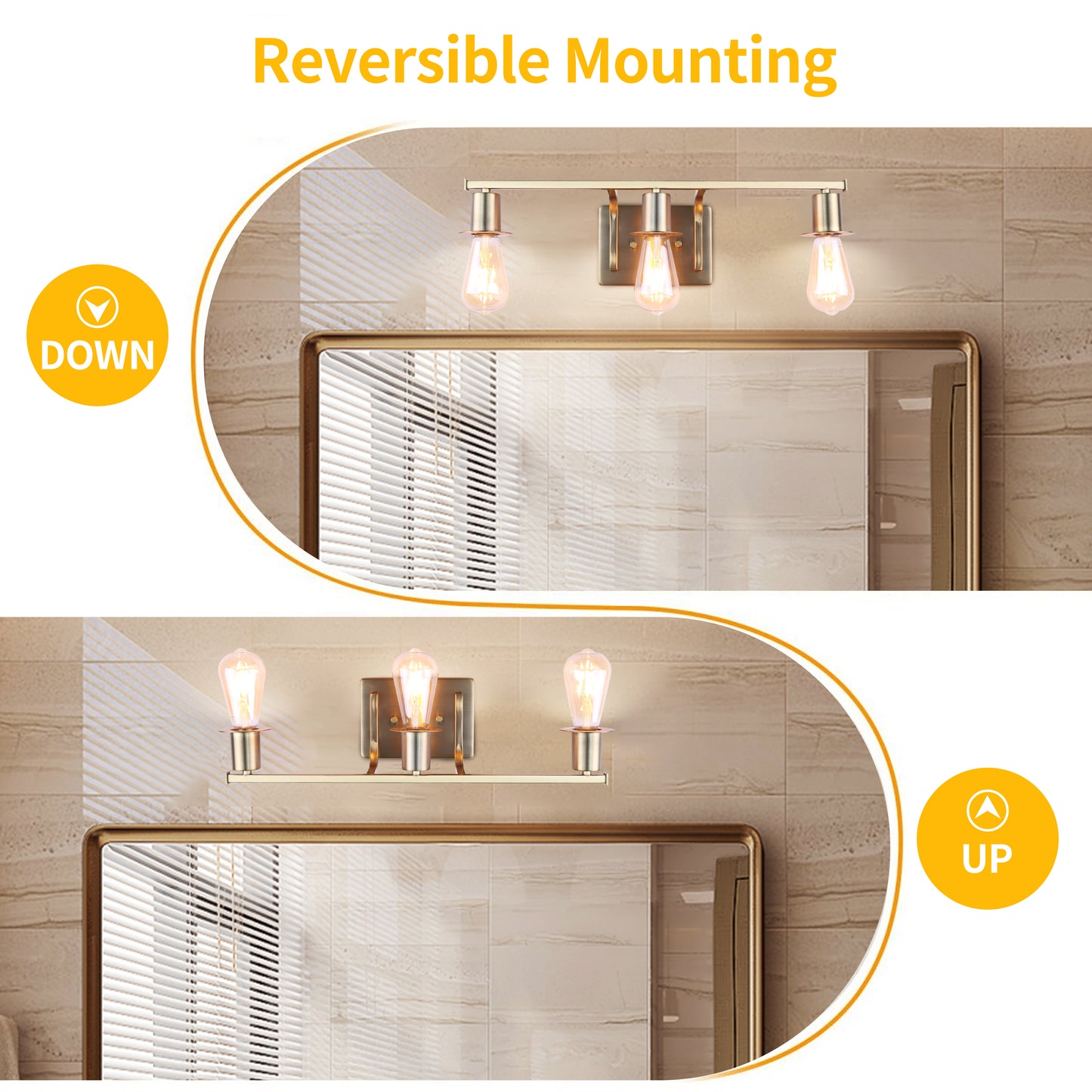 Modern Gold Vanity Lighting Fixture, 3 Lights Above Mirror, Frosted Glass Wall Sconce for Bathroom, Hallway, Bedroom with E26 Socket