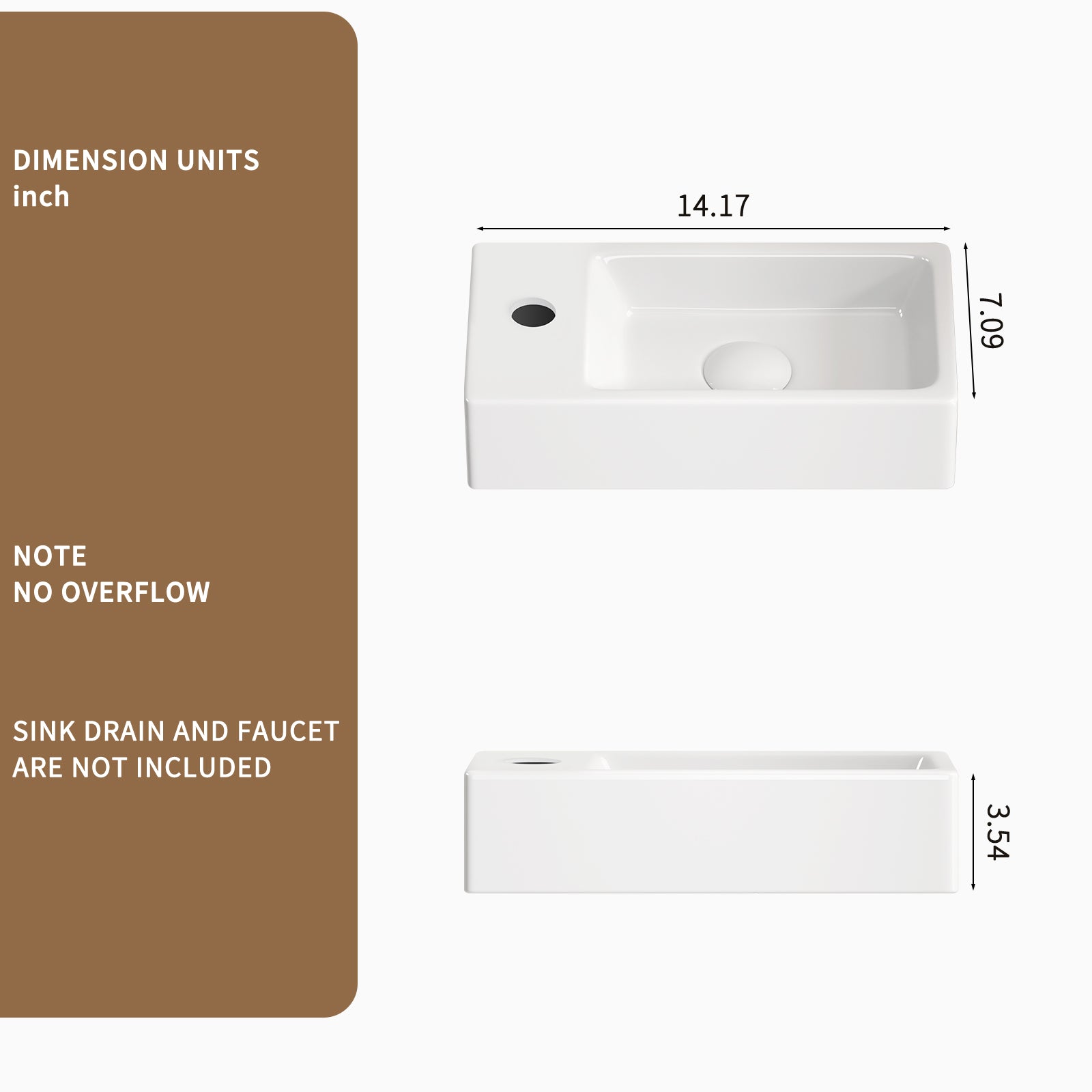KPUY 14.5" Wall-Mounted Small Bathroom Sink Set | Porcelain Basin + Faucet & Drain | Space-Saving Design