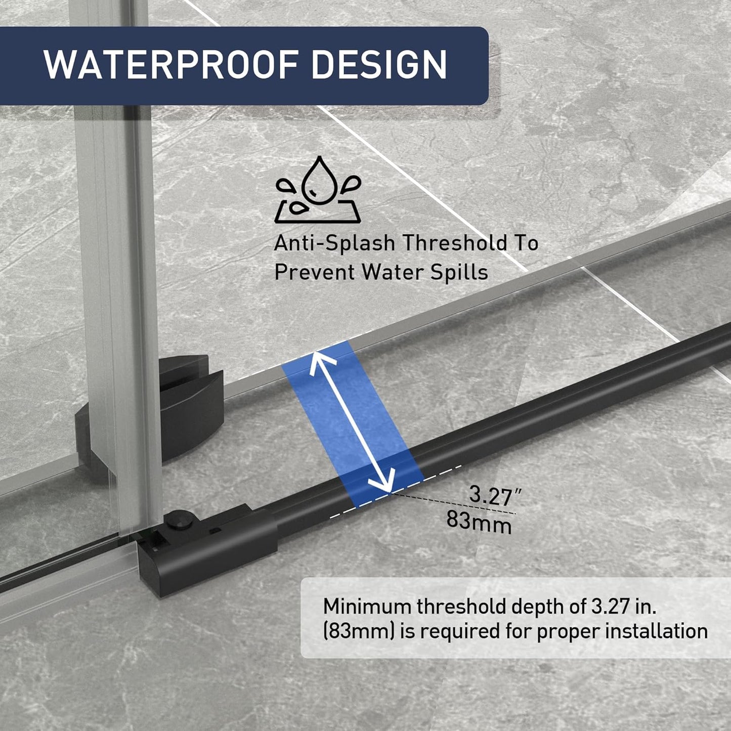 Frameless Shower Door, 50"-54" W x 76" H Sliding Glass Shower Door with 1/4" (6mm) Clear SGCC Tempered Glass, Silent Soft-Close Design, Stainless Steel Frame, Matte Black