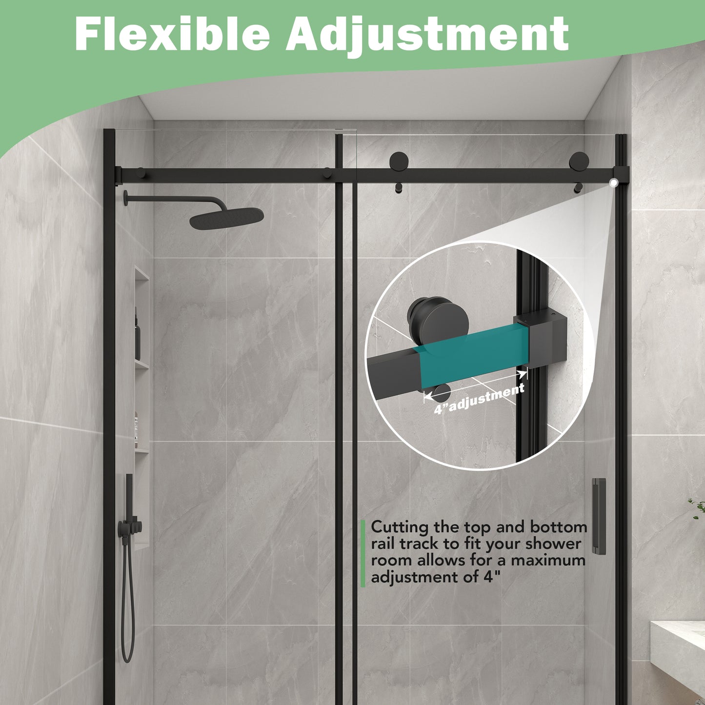 KPUY 9711 Frameless Shower Door, 50-54" W x 76" H Sliding Glass Shower Door, 1/4" (6mm) Thick Tempered Clear Glass with Explosion-Proof Film Nano Coating in Matte Black Finish