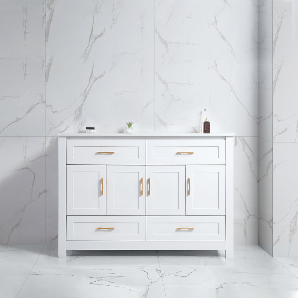 48" White Bathroom Vanity with Ceramic Sink Combo, Abundant Storage Cabinet -4 Soft close doors and 4 drawers