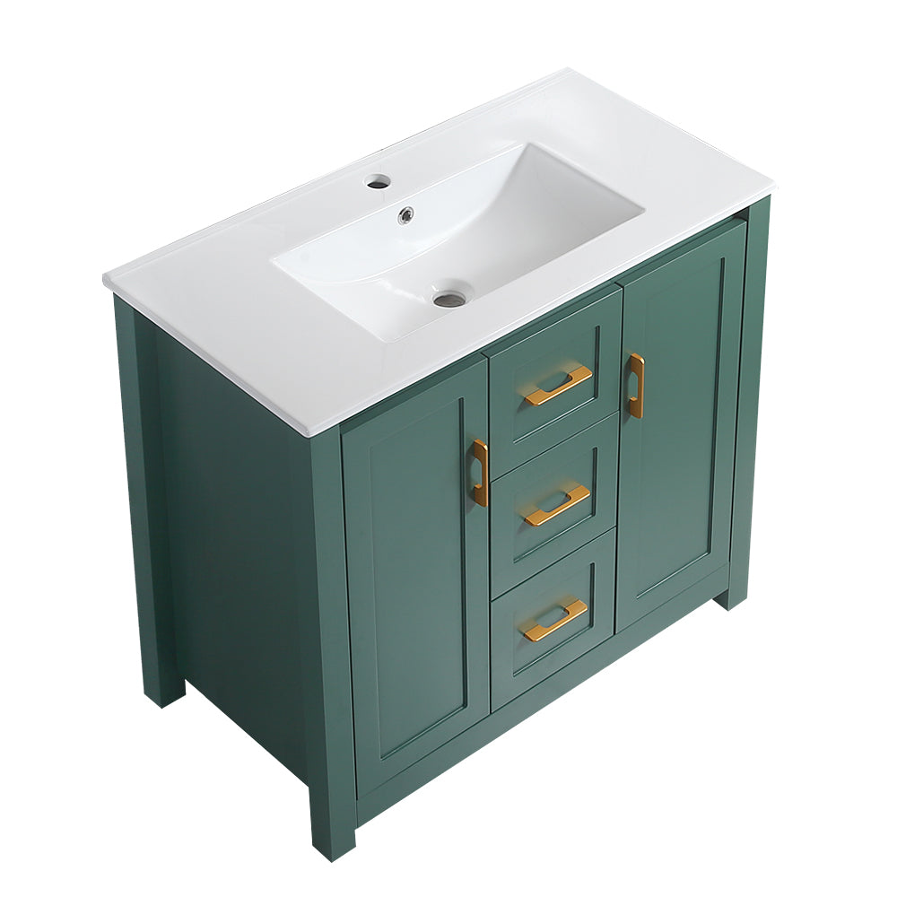 36"Green Bathroom Vanity with Single Sink, Combo Cabinet Undermount Sink, Bathroom Storage Cabinet with 2 Doors and 2 Drawer, Soft Closing, Multifunctional Storage