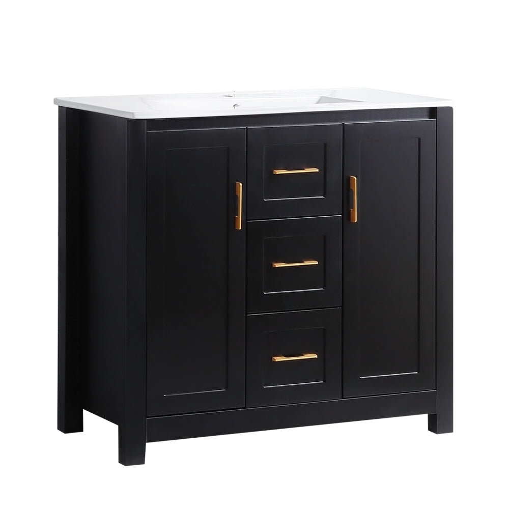 36" Black Bathroom Vanity with Single Sink, Combo Cabinet Undermount Sink, Bathroom Storage Cabinet with 2 Doors and 2 Drawer, Soft Closing, Multifunctional Storage