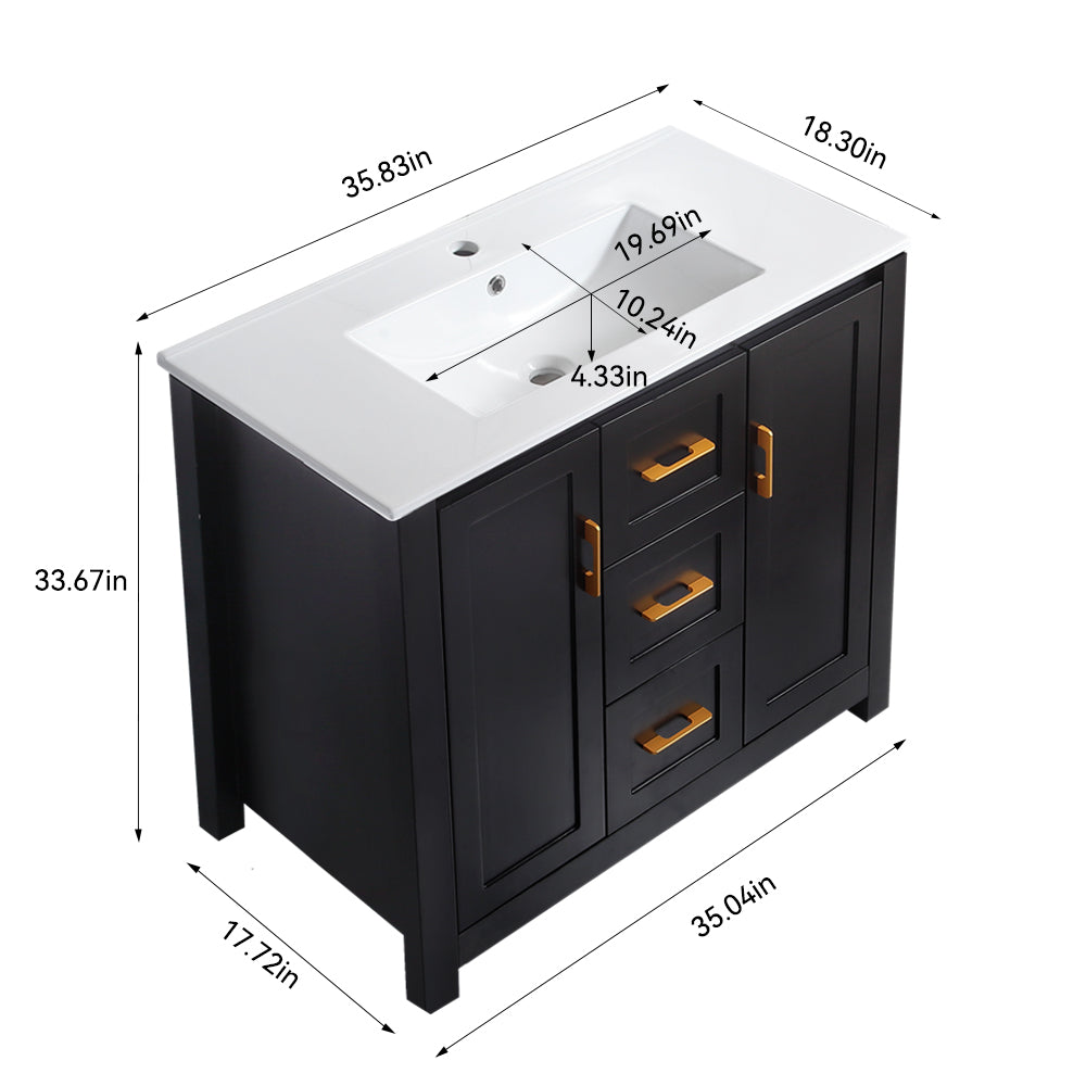36" Black Bathroom Vanity with Single Sink, Combo Cabinet Undermount Sink, Bathroom Storage Cabinet with 2 Doors and 2 Drawer, Soft Closing, Multifunctional Storage