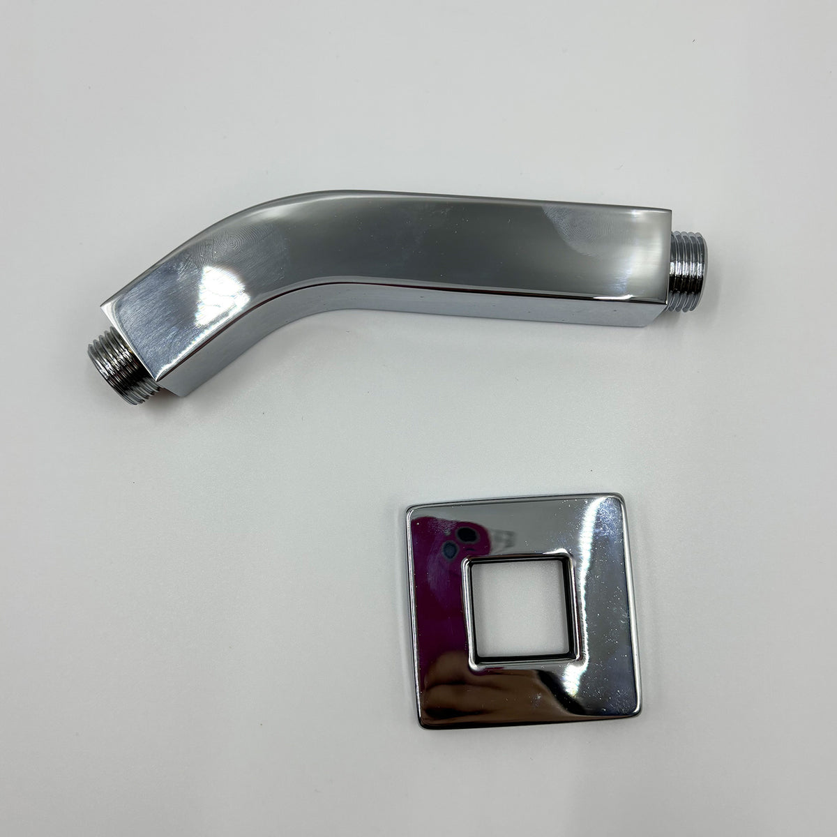 Square Shower Arm with Flange, 1/2 NPT Tapered Threads, Rain Shower Head Arm, Wall Mount Shower Extension Arm