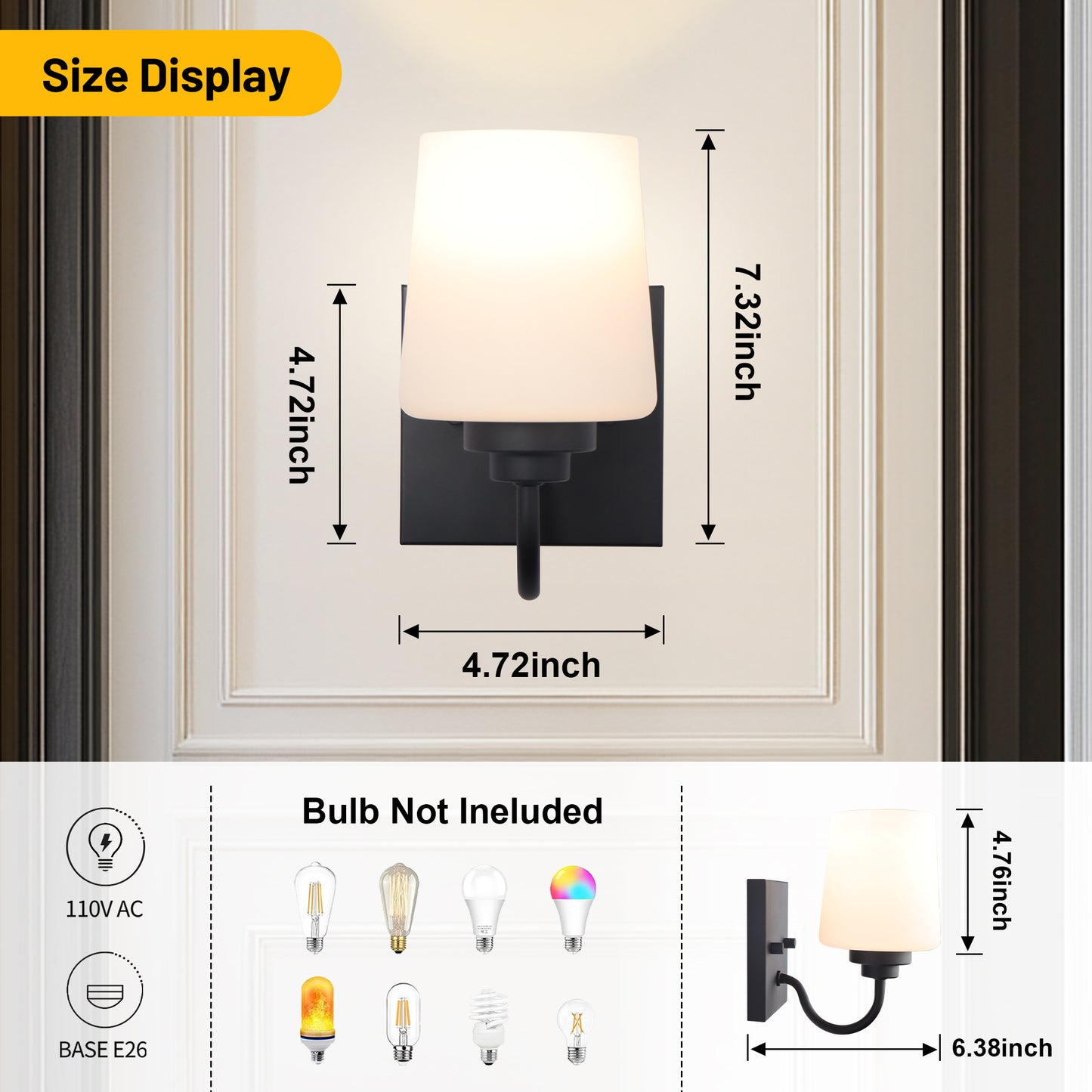 Bathroom Vanity Light Fixture, 1 Light Modern Gold Vanity Lighting Fixture, Lighting Fixture Over Mirror, Wall Sconce with Frosted Glass for Hallway, Bedroom with E26 Socket
