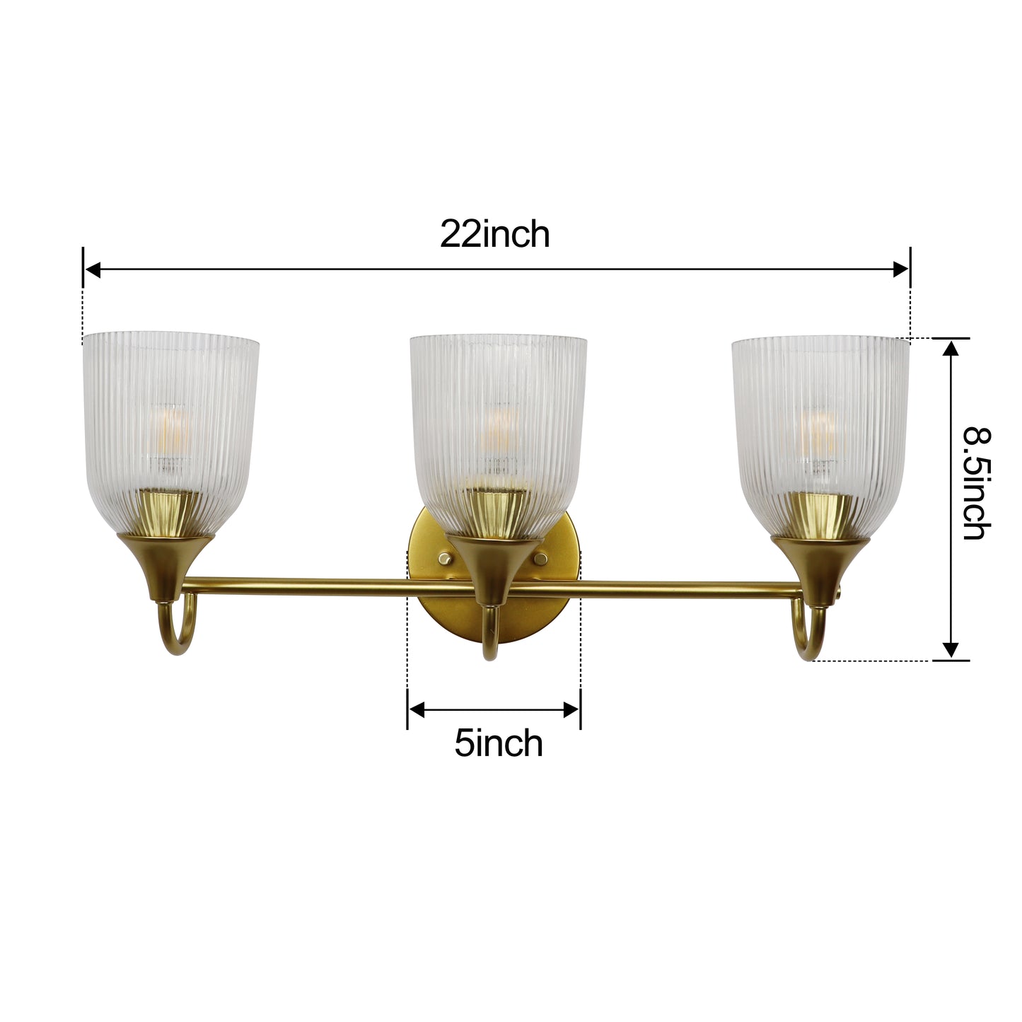 Bathroom Vanity Light Fixture, 3 Light Modern Gold Vanity Lighting fixtures, Bathroom Lighting Fixtures Over Mirror, Bathroom Wall Lamp with Clear Glass for Bathroom, Hallway, Bedroom with E26 Socket